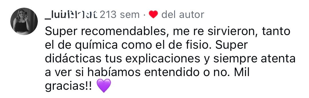 Luisi: "Clases super recomendables, me re sirvieron, tanto el de química como el de fisio".