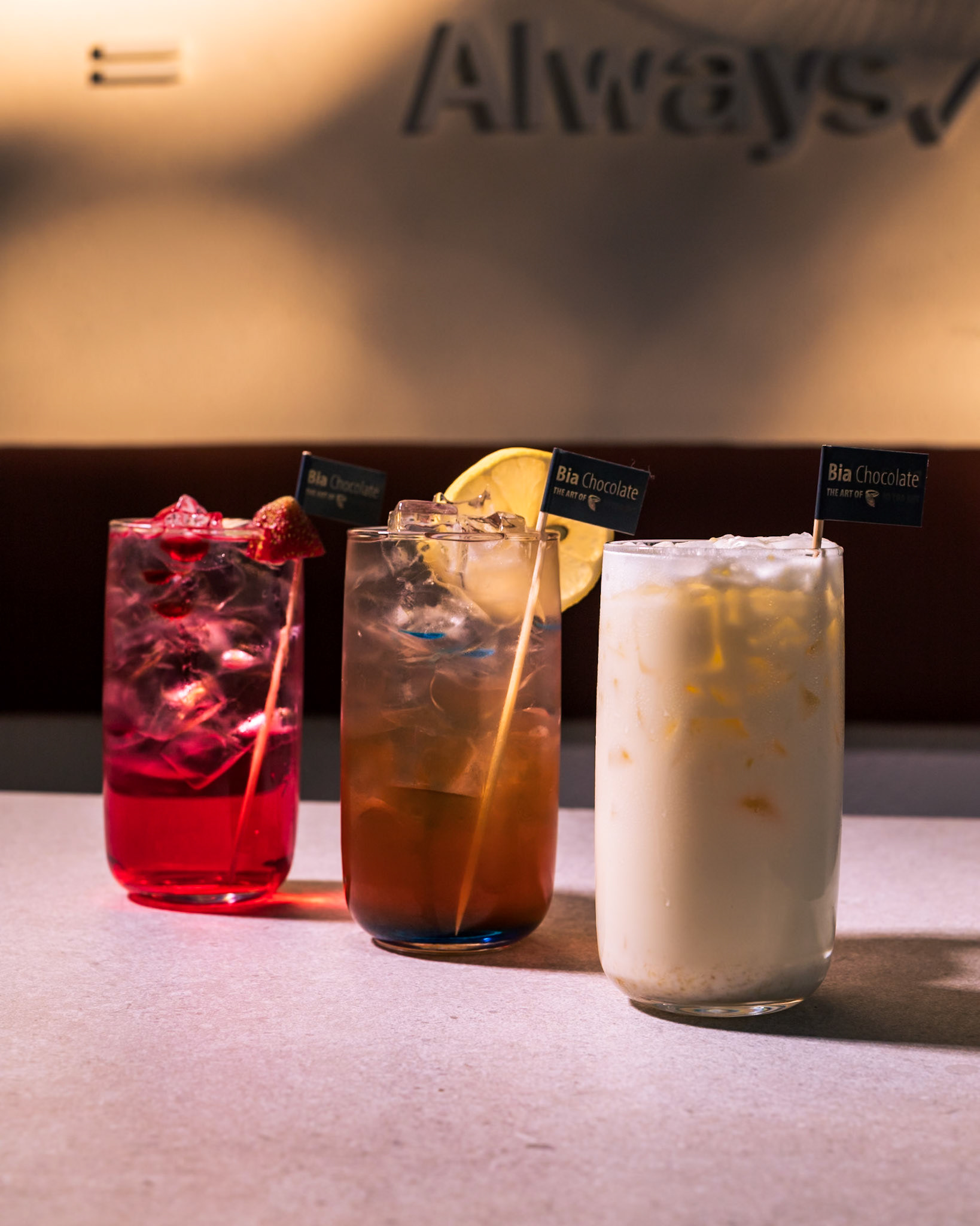 ICED LATTE Chilled and iced silky smooth espresso with milk to help you chase down that delicious Bombia chocolate