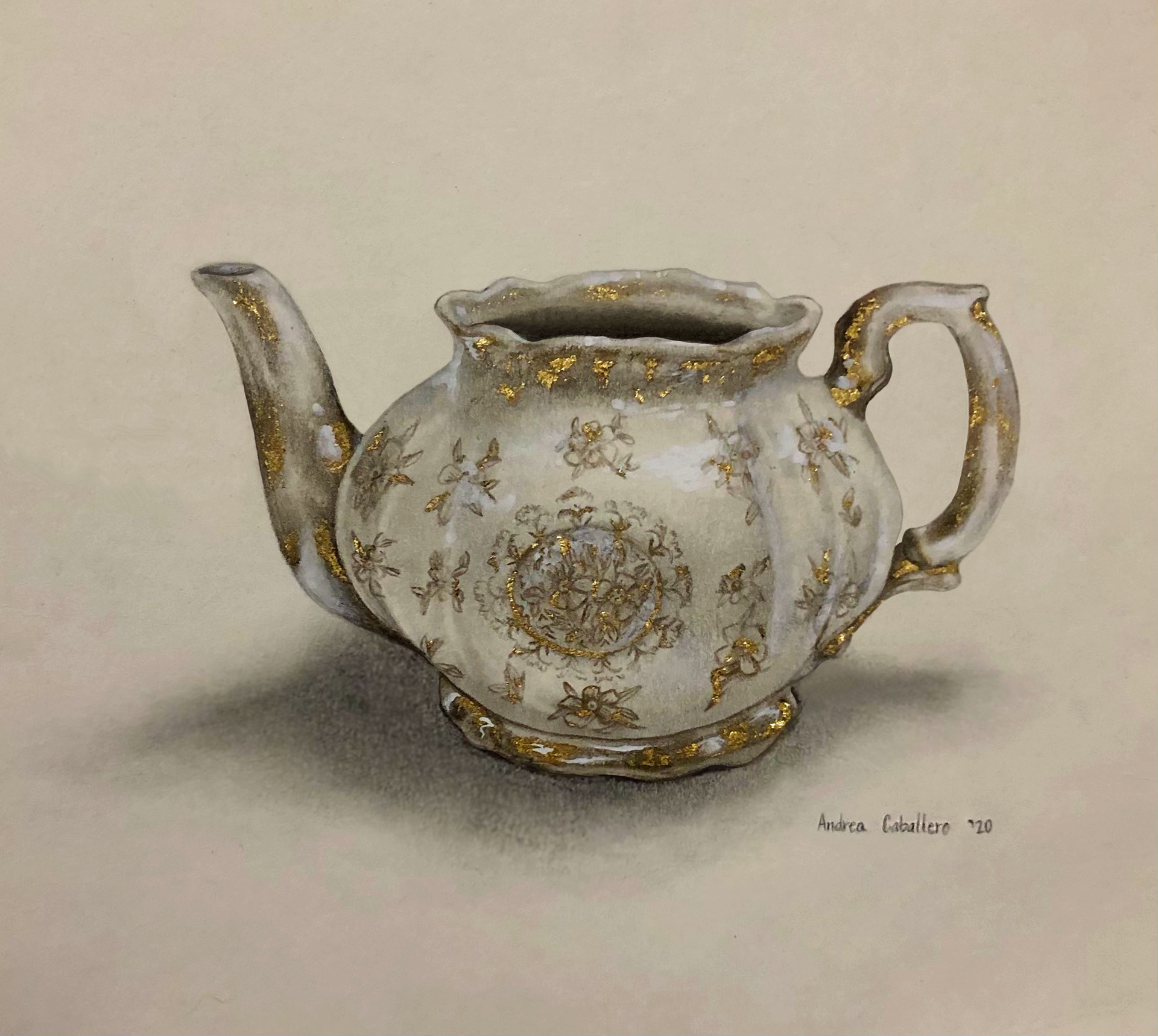 Grandmother's, Graphite, Acrylic, and Gold Leaf on Paper, 2020