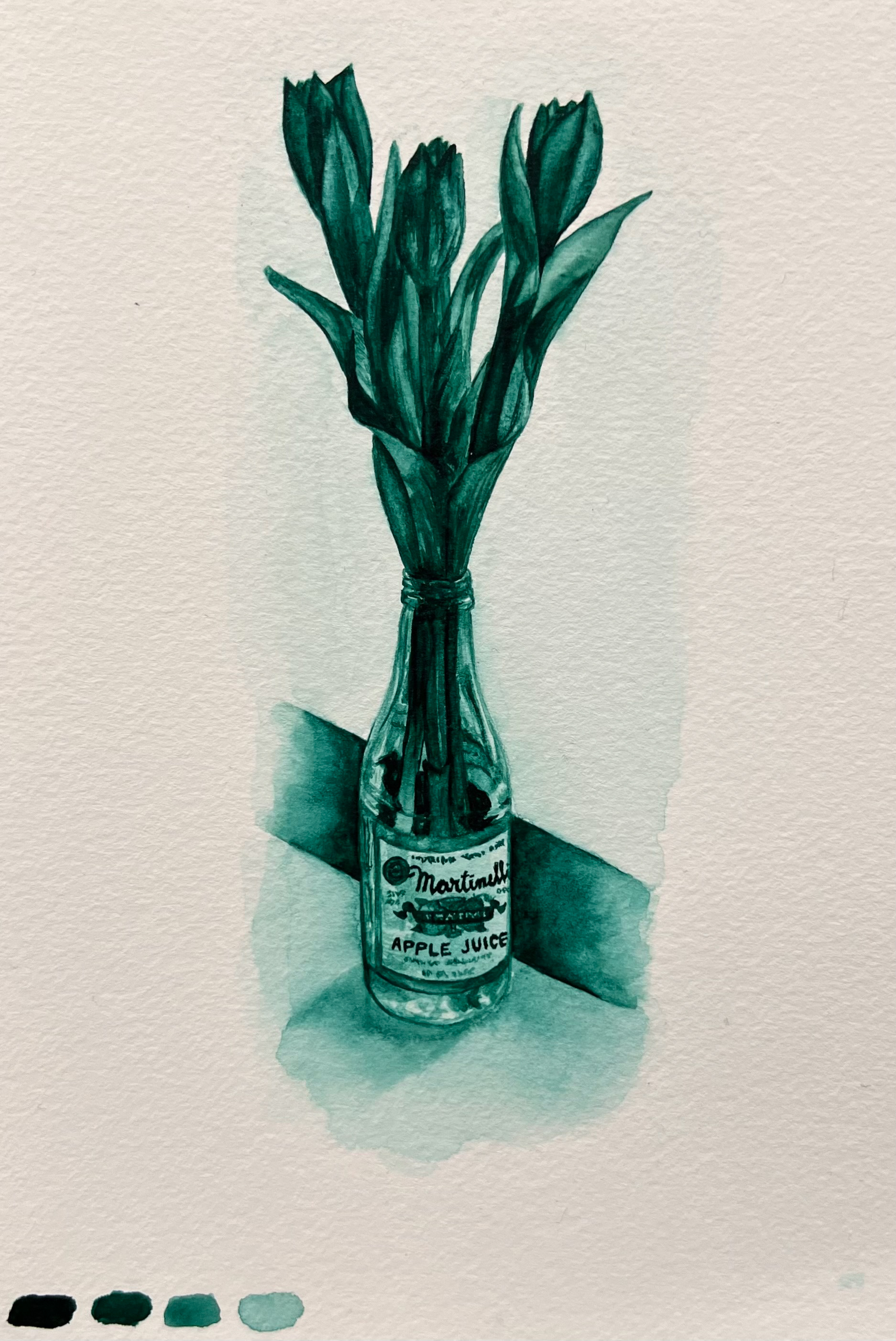 Tulips in Martinelli's, Watercolor on Paper, 2022