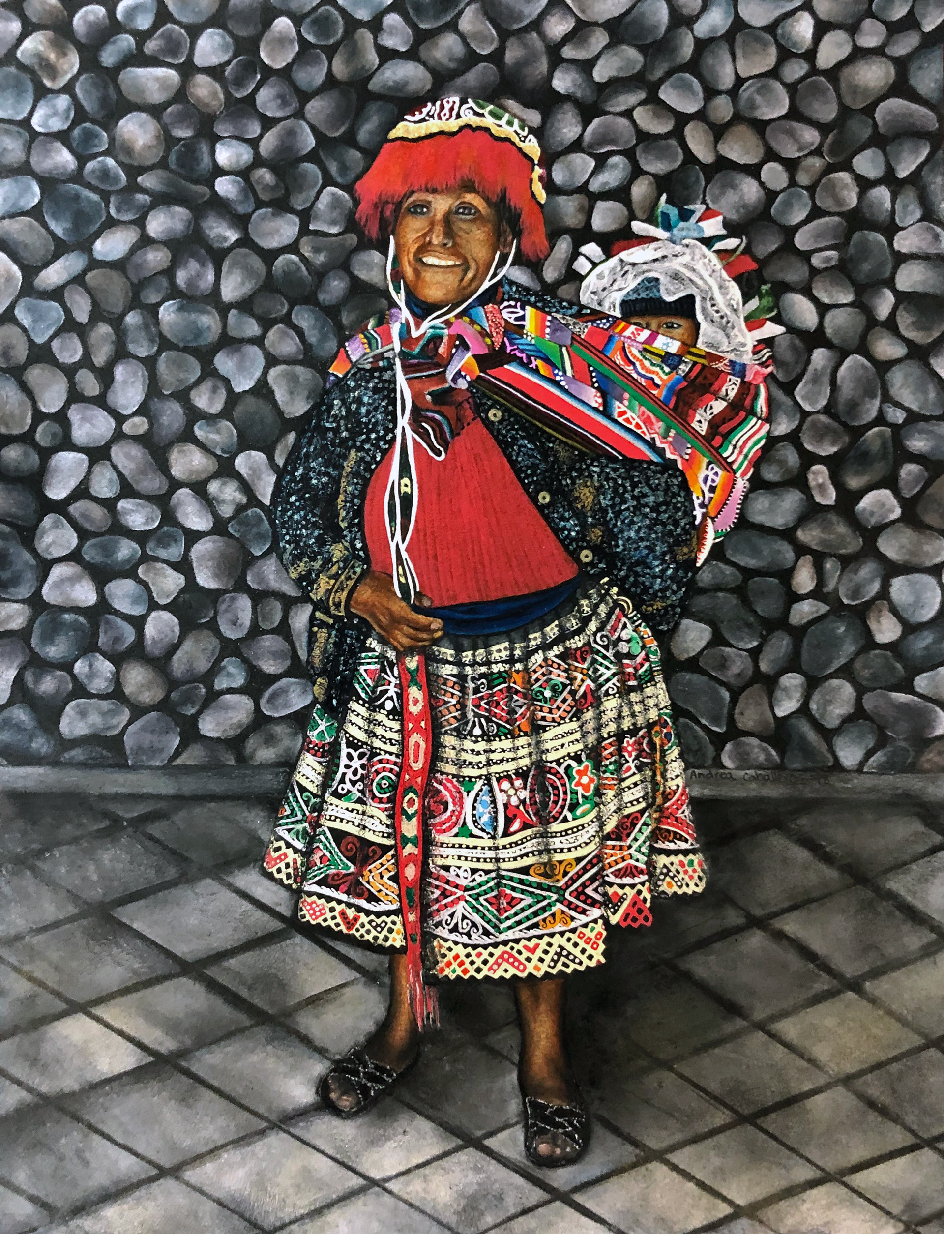 Doña Margarita, Mixed Media on Black Paper, 2018