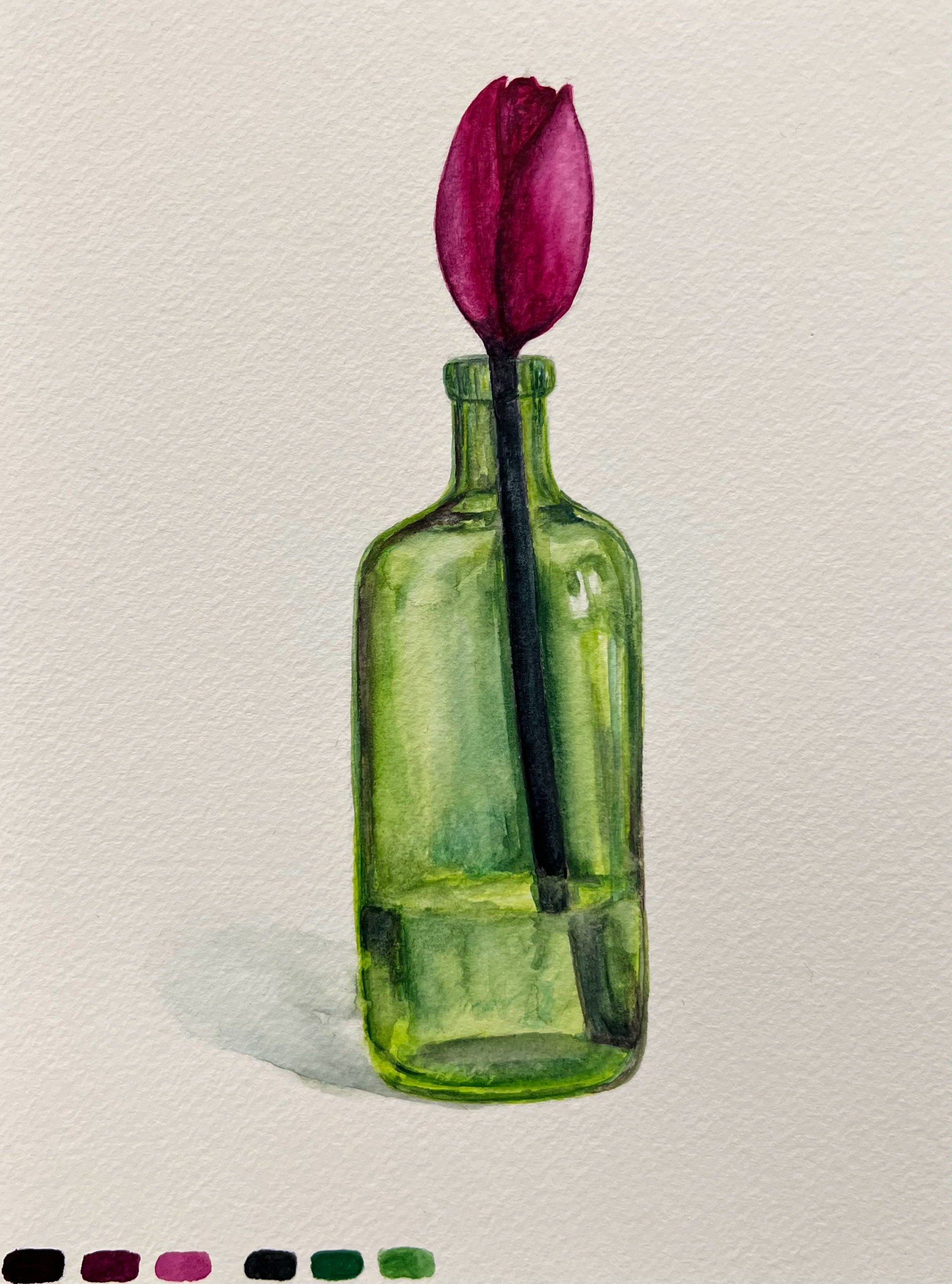 Tulip in Glass, Watercolor on Paper, 2022