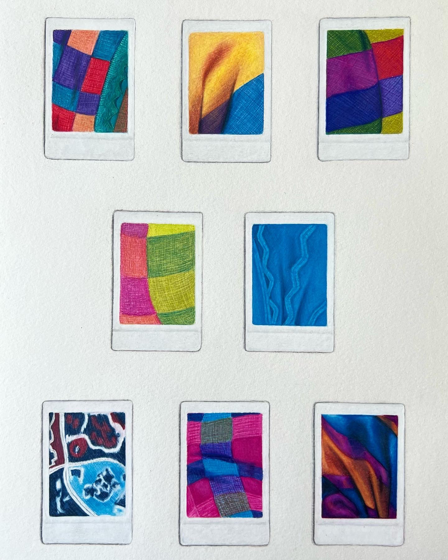 Fabric Polaroids, Colored Pencil on Paper, 2022