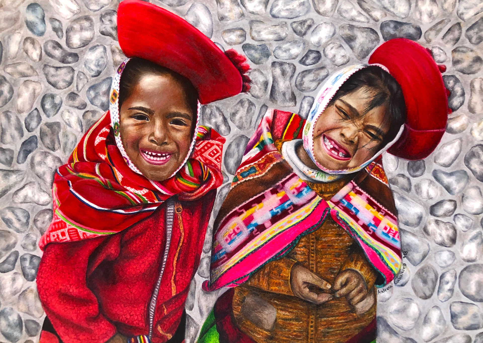 Las Hermanitas, Colored Pencil and Ink on Paper, 2018