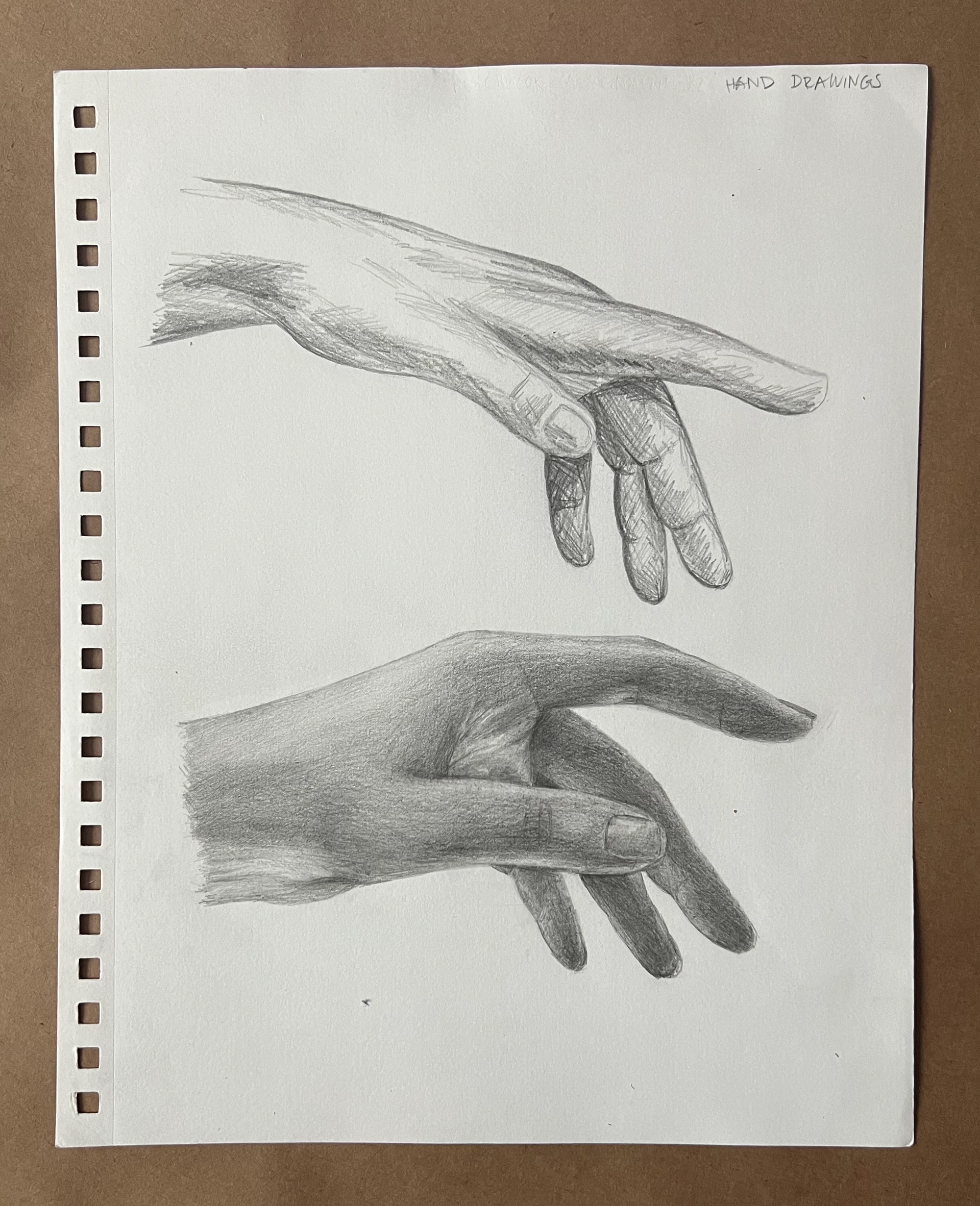 Hand Studies, Graphite and Charcoal on Paper, 2023