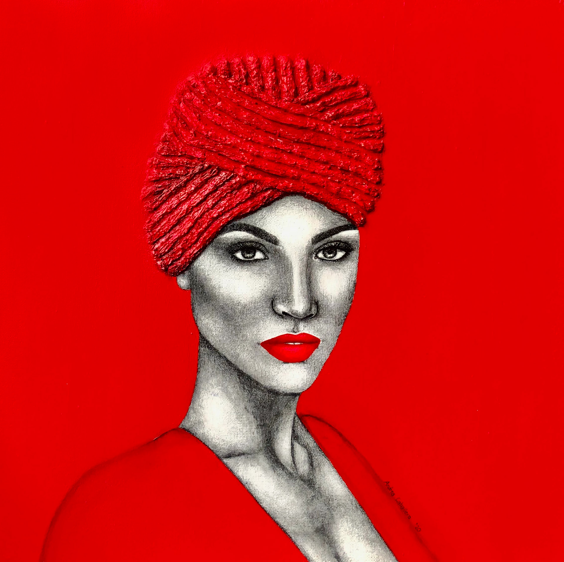 ROJO, Mixed Media (Graphite, Ink, Acrylic, and Silicone) on Canvas, 2020