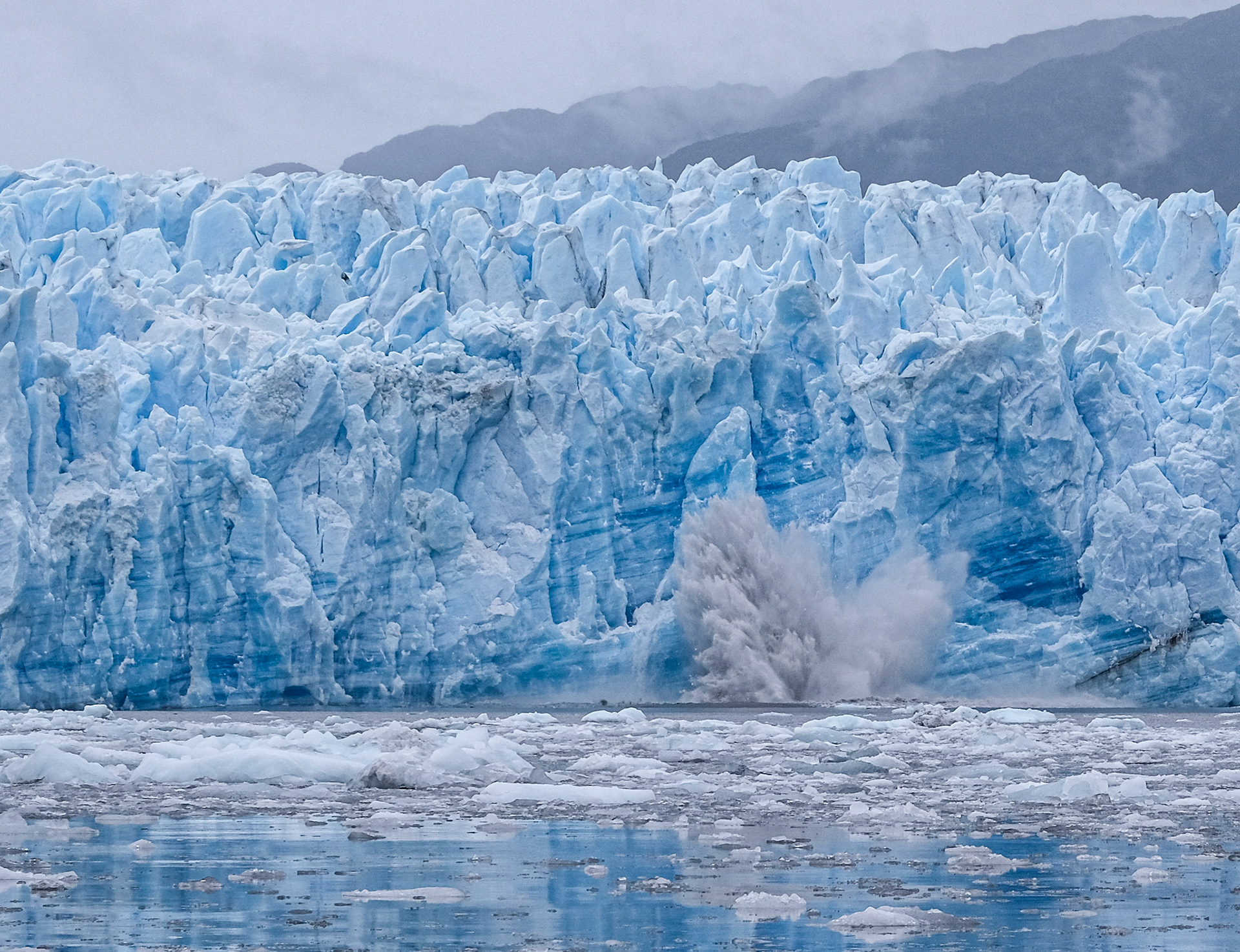 Berg calving from PIO X1 glacier in Chile