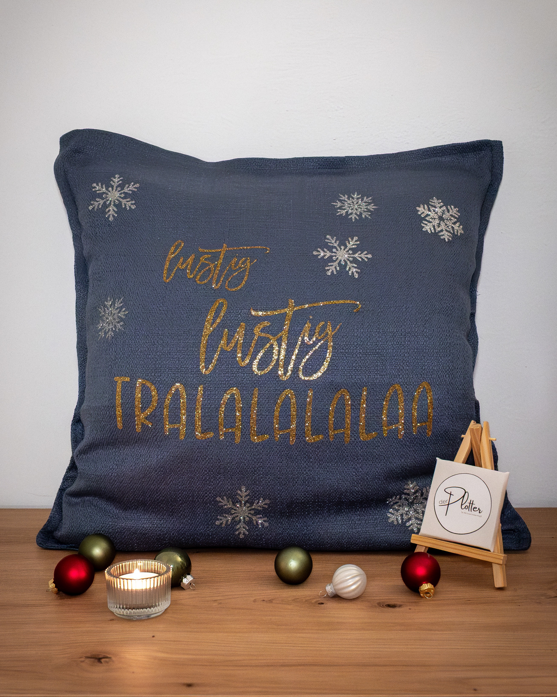 Polster blau "lustig lustig Tralalalalaa" - € 22,-