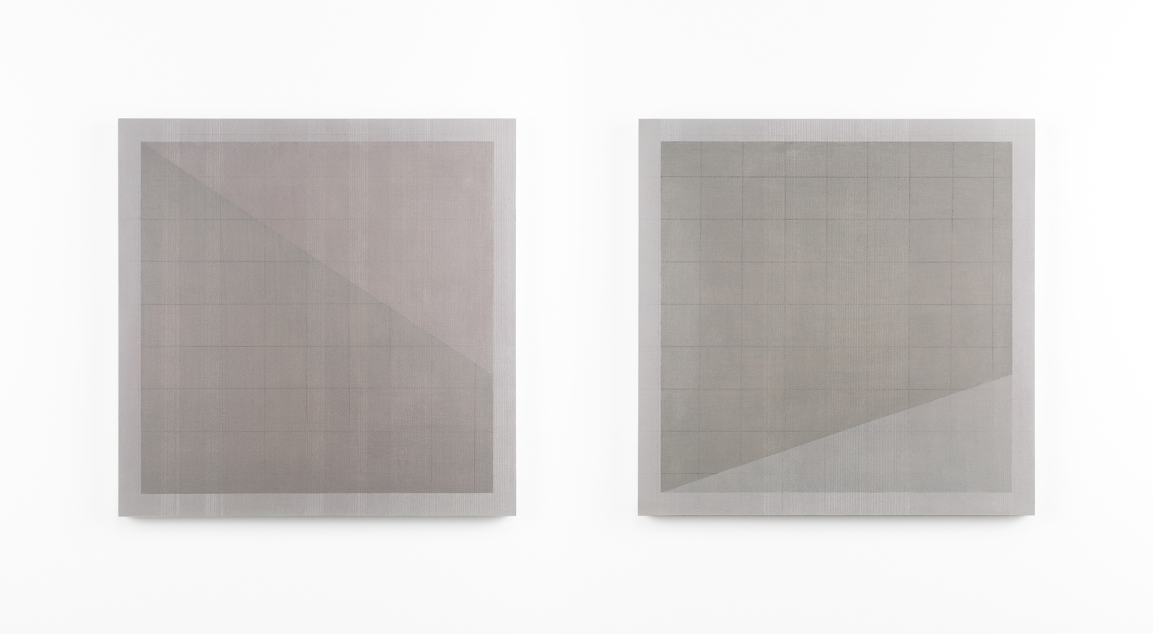 Verscholen geometrie 06 en 07; oilpaint and pencil on birch plywood, 44 x 44 cm, 2026 