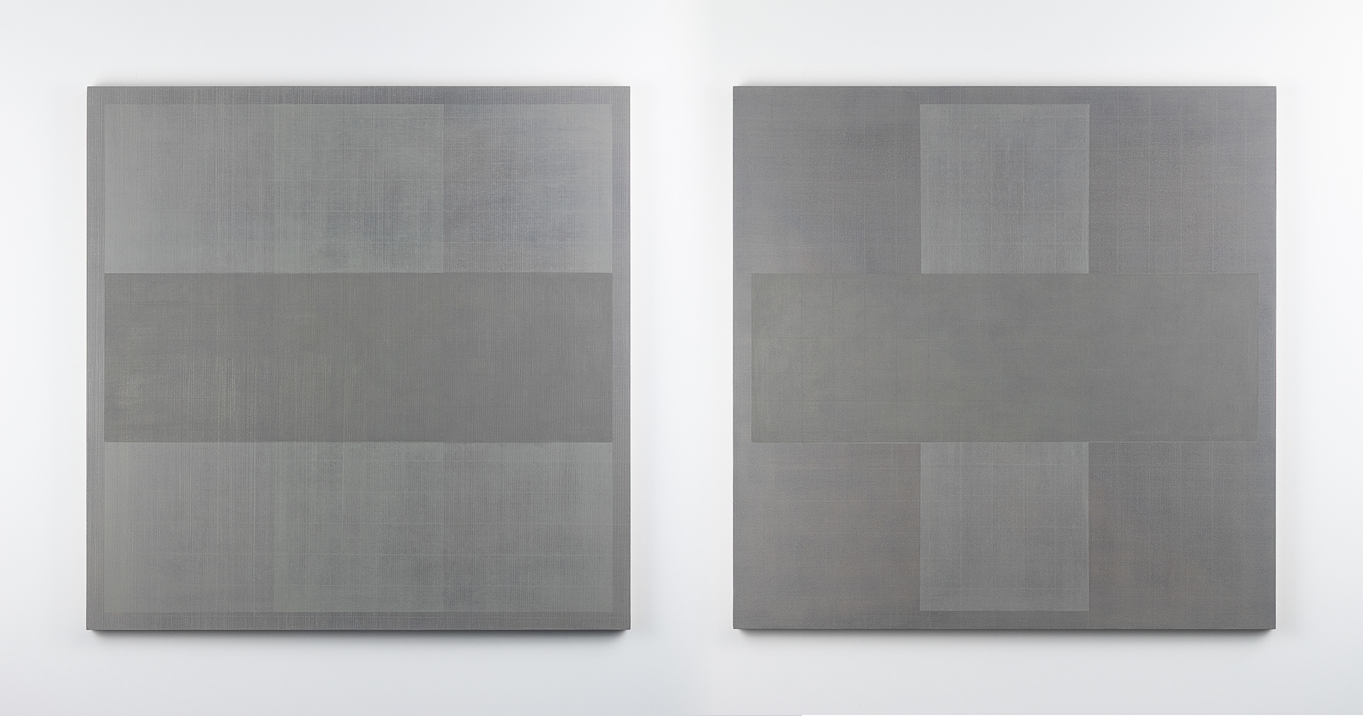 Verscholen geometrie 04 en 05, oil paint and pencil on birch plywood, 75 x 75 x 3 cm, 2026