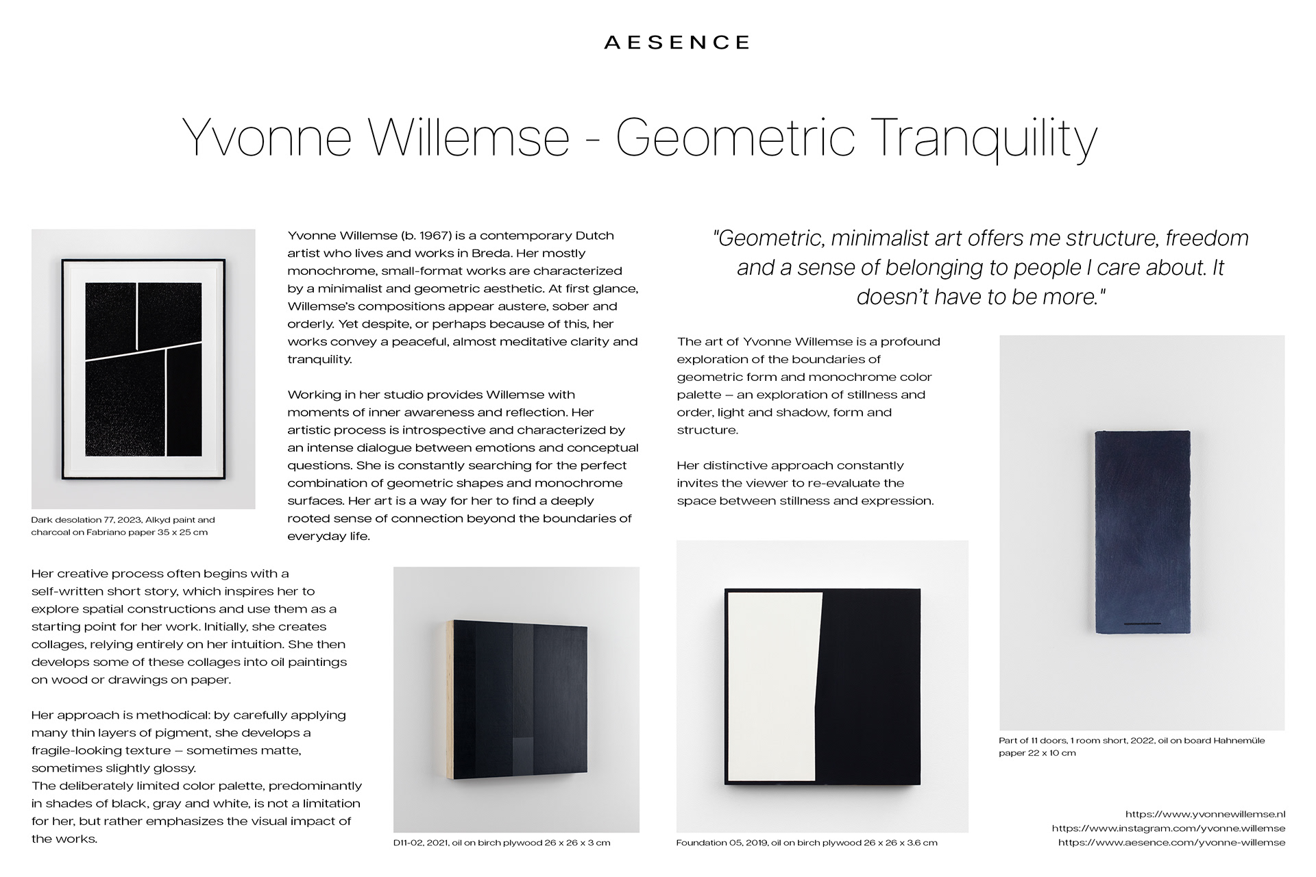 Artikel op Aesence (D), platform over kunst en design gericht op minimalistische esthetiek (2024)