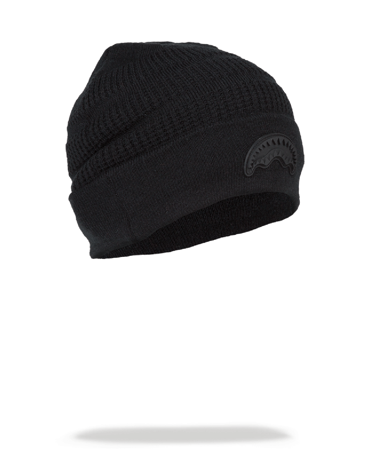Knit beanie with rubber patch