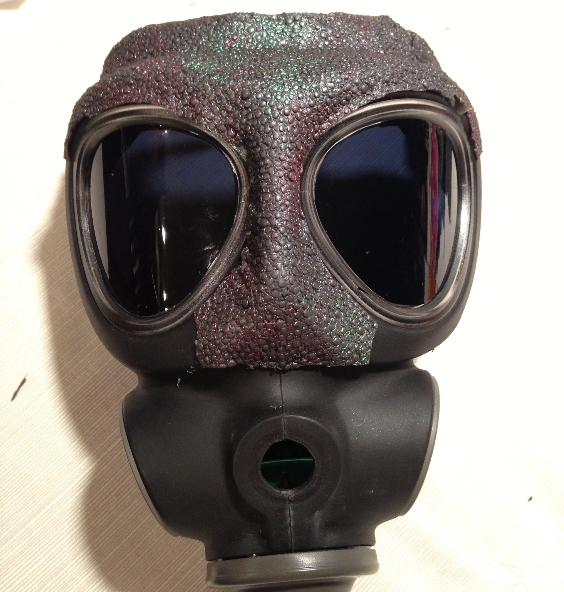 Reptile skin completed and applied to the mask
