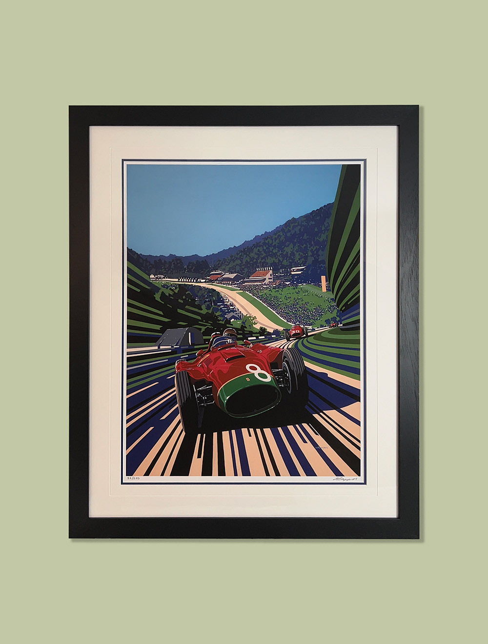 Tim Layzell limited Edition Print framed to Level 2, with black frame, Blue 2nd mount and Hayseed top mount. UV99 Protection Glass