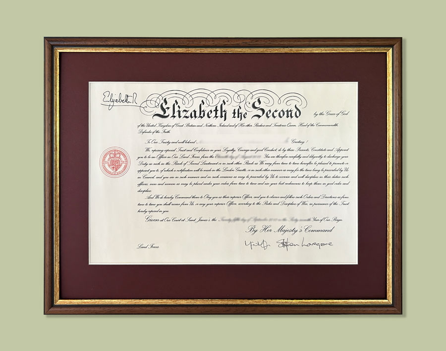 Commission Warrant Conservation Framed incl UV99 Glass