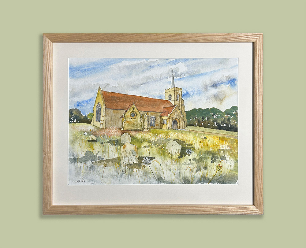 Original artwork framed to level 2 with solid Ash frame, Anti-reflective glass and Cream mountboard