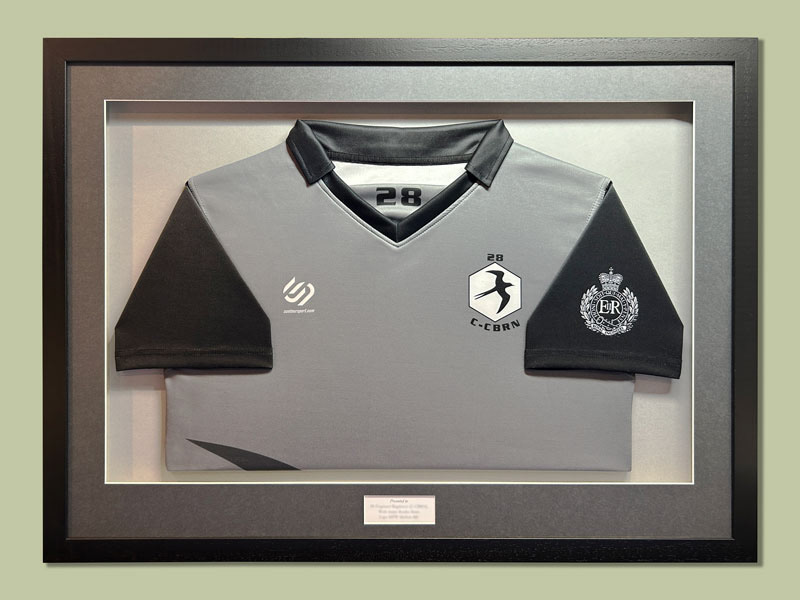 Sports top framed with logo on sleeves showing