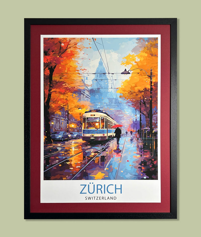 Poster Dry Mounted and framed with Red Mount, Black Frame and Art Glass