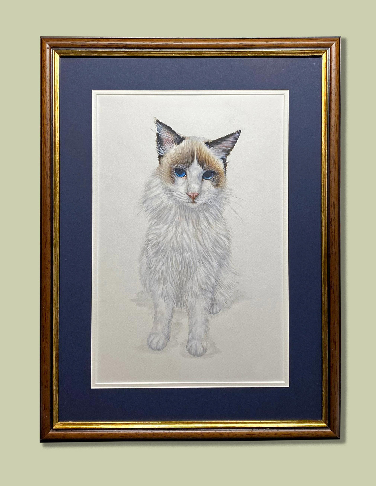 Original Watercolour, framed to Level 2 standard. Two mounts and dark wood frame. UV Glass.