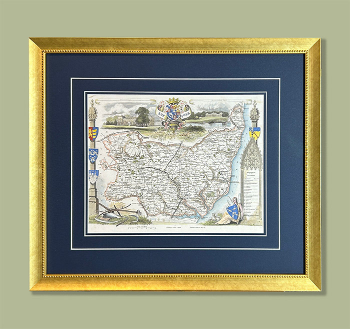 Original Map, framed with gold frame, Double Mountboard with v-groove and Anti-Reflective glass