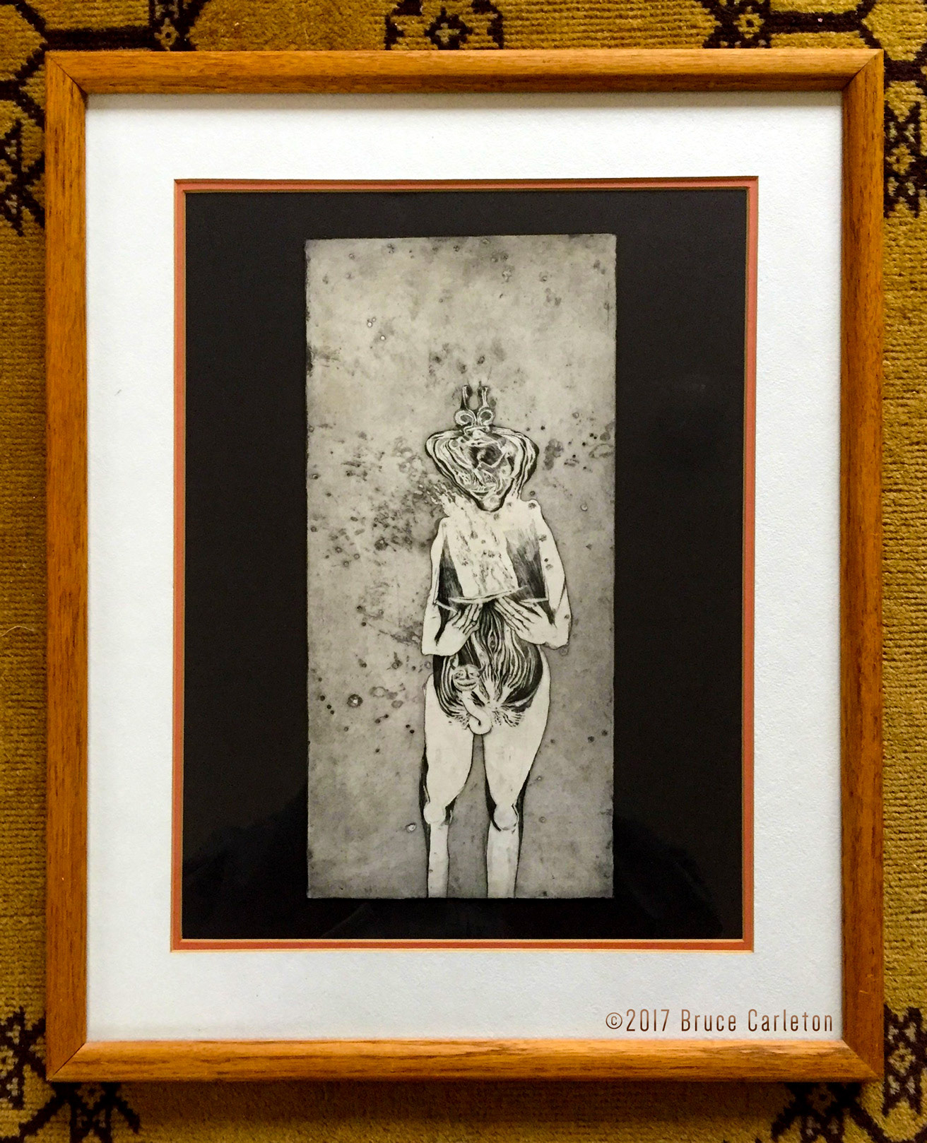 “Fruit of La Lune” MEDIUM: etching + aquatint STORY: A lot of the things I drew in my notebooks during that time came from my dreams, which tended to be vivid. This is one of those drawings that I turned into a print.