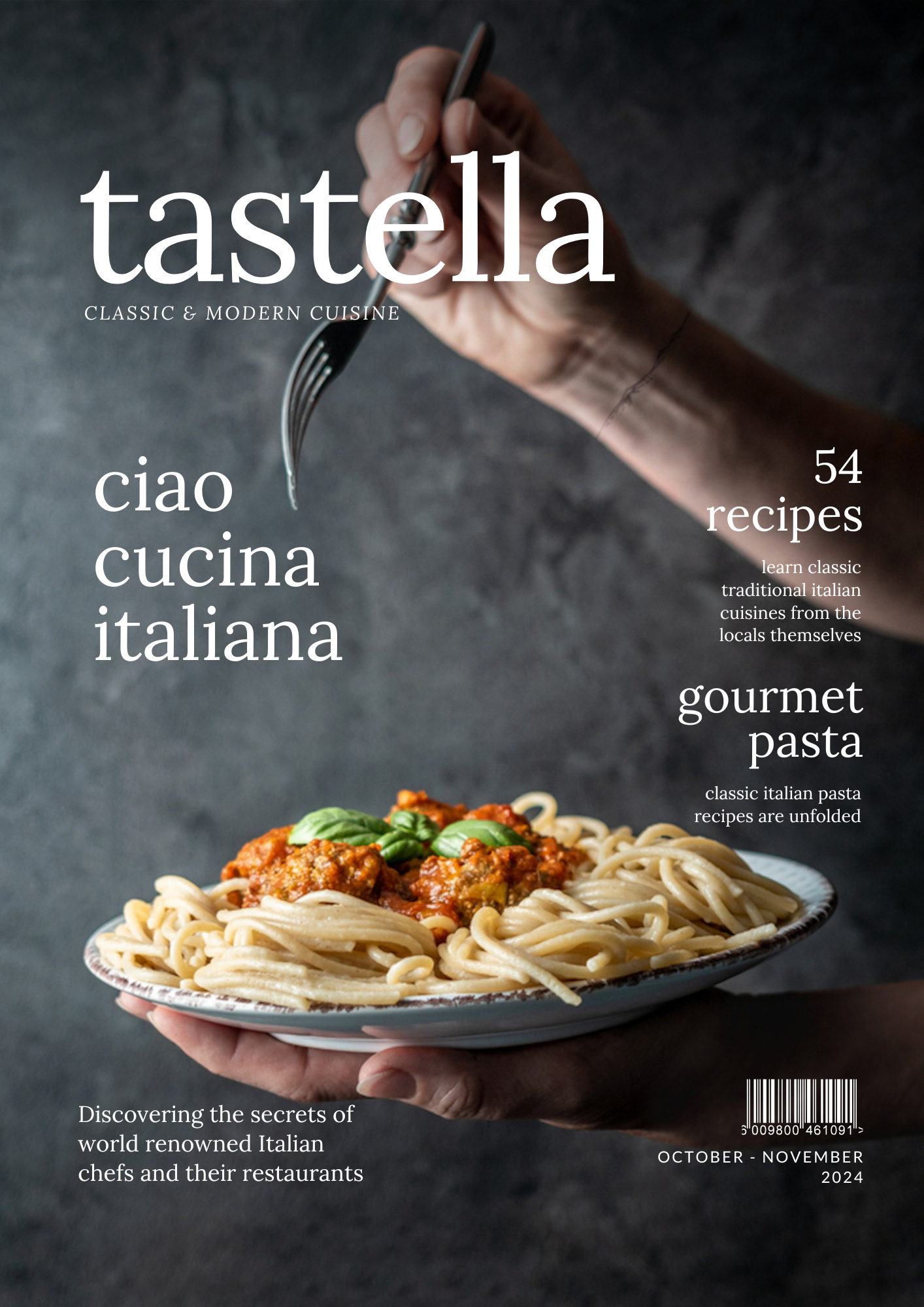 Titulná stránka food časopisu tastella. Špagety s mäsovými guličkami. Autor Jana Kollarova