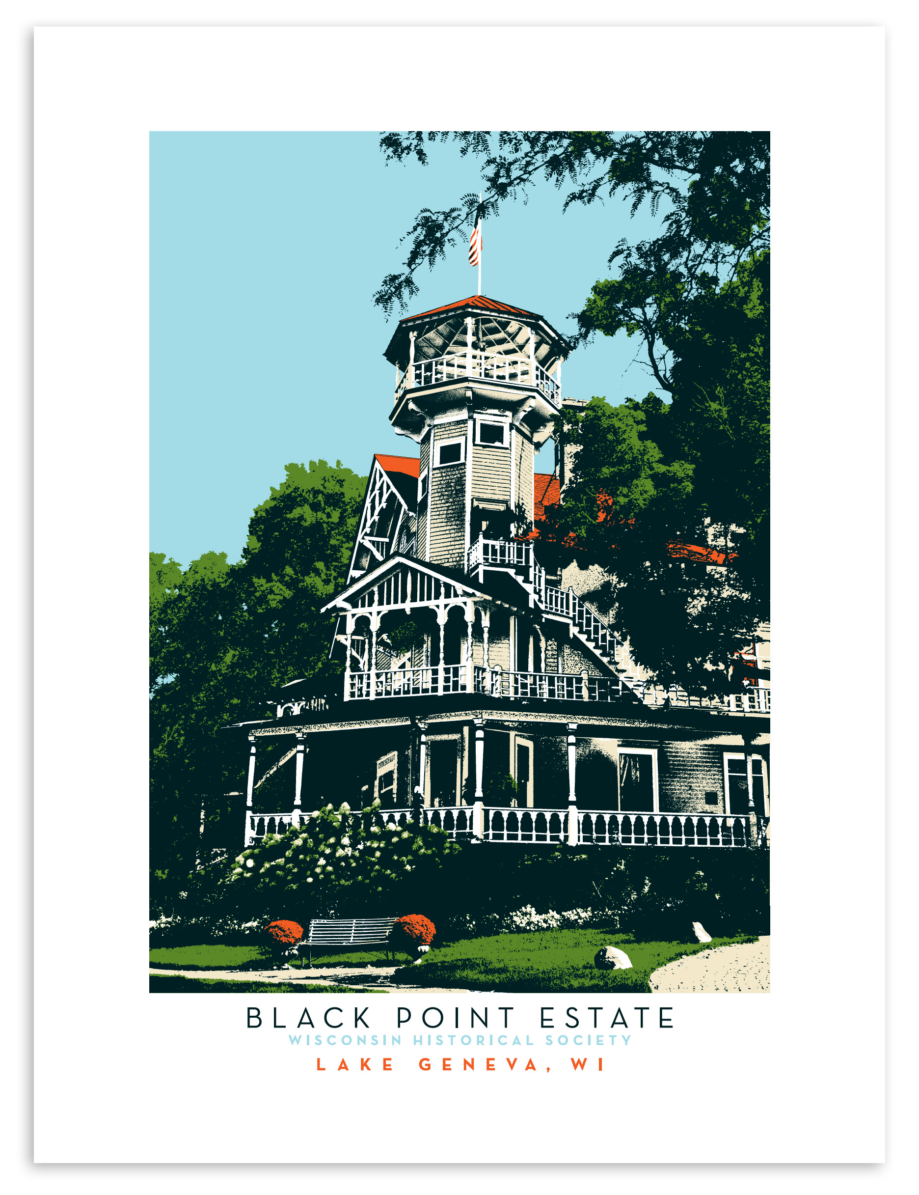 Souvenir retail poster of the beautiful Black Pointe Estate in Lake Geneva, WI