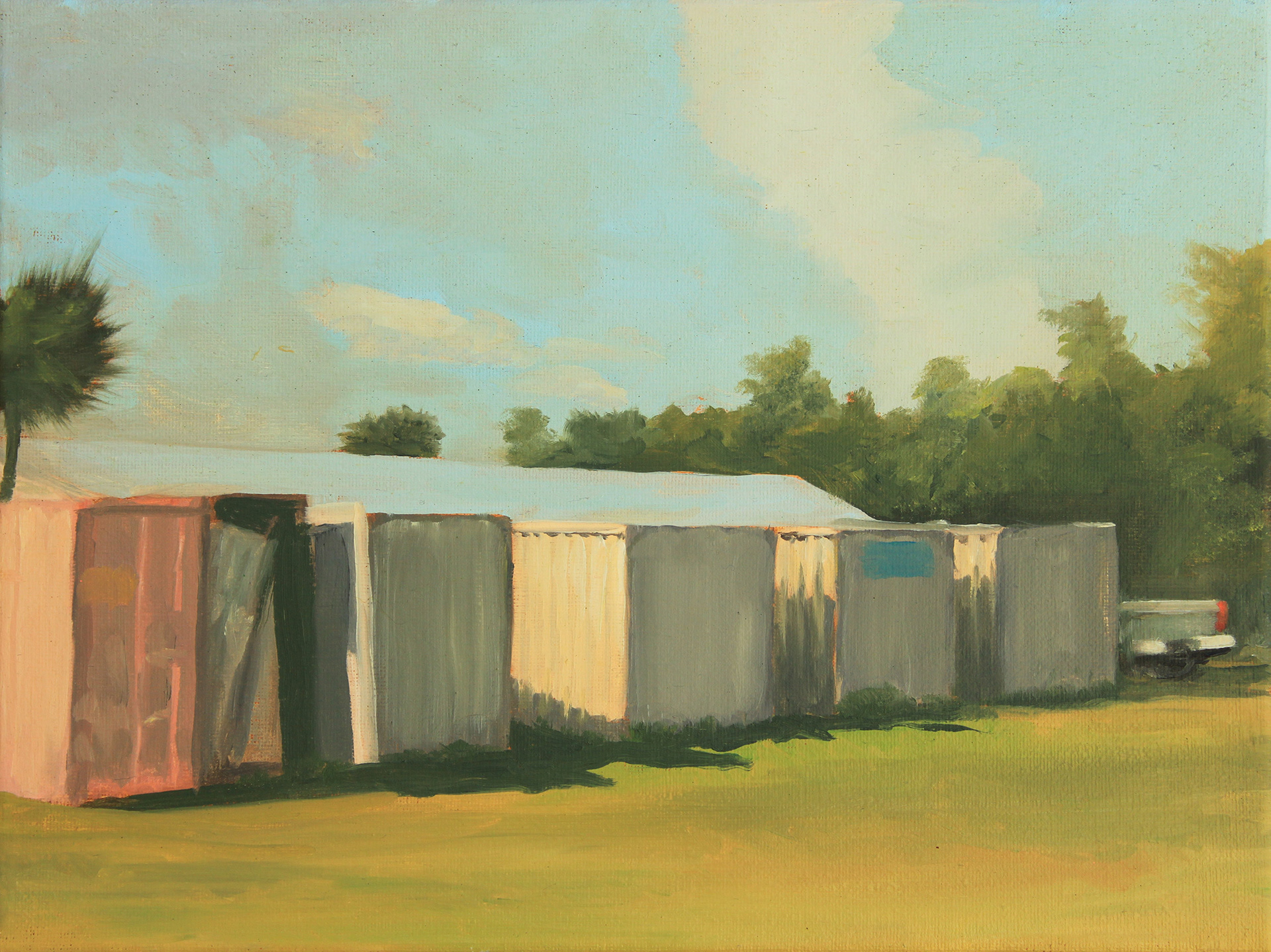 Plein oil painting of containers in field