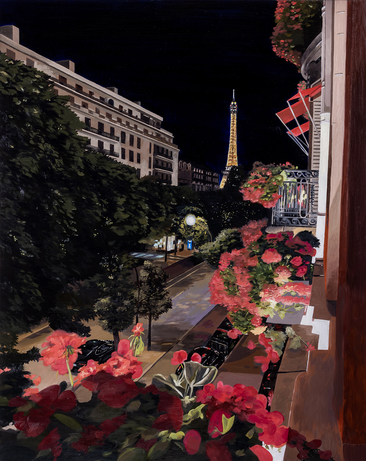 Oil painting of Paris France at night