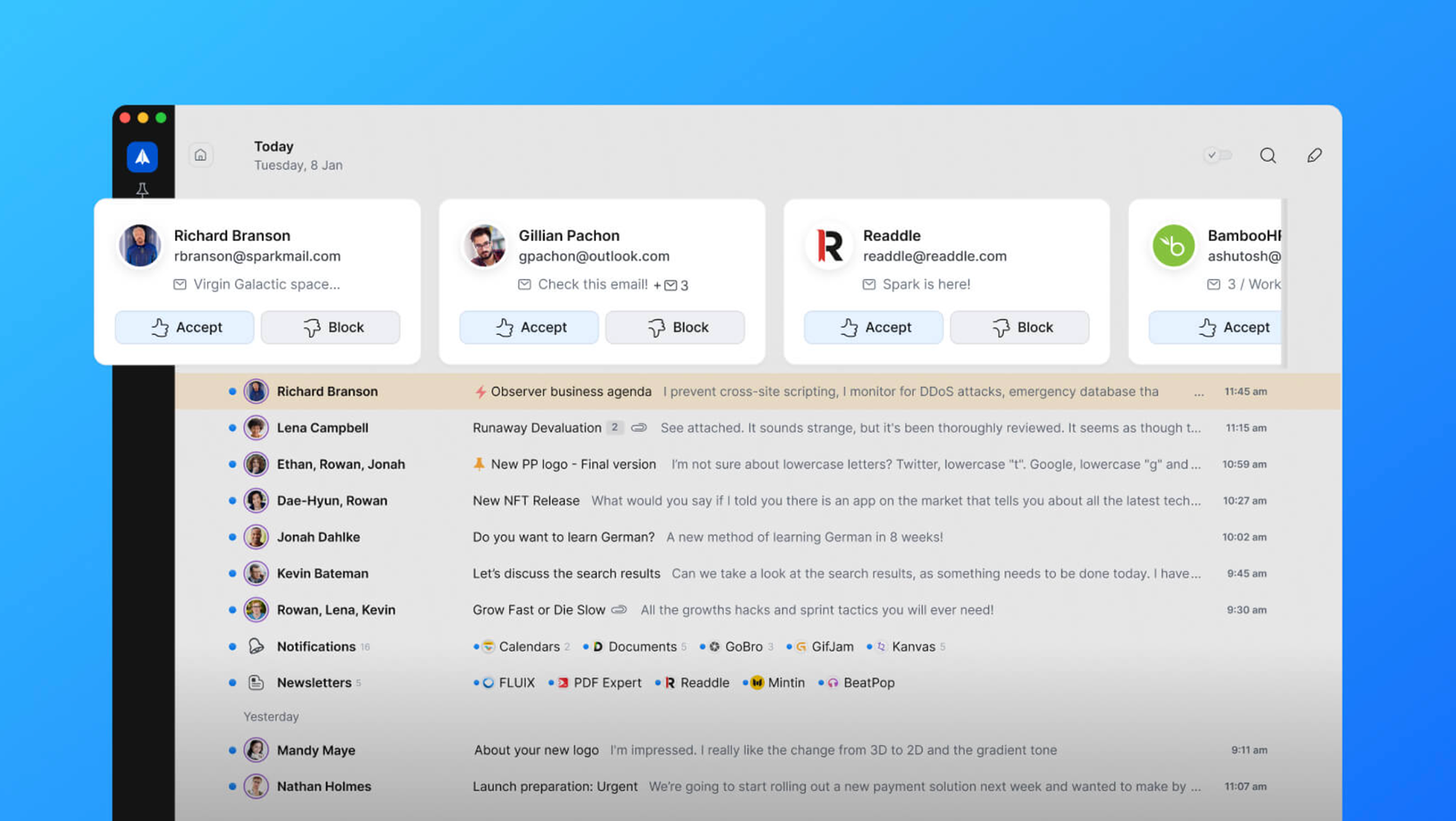 SparkMail Accepting Senders