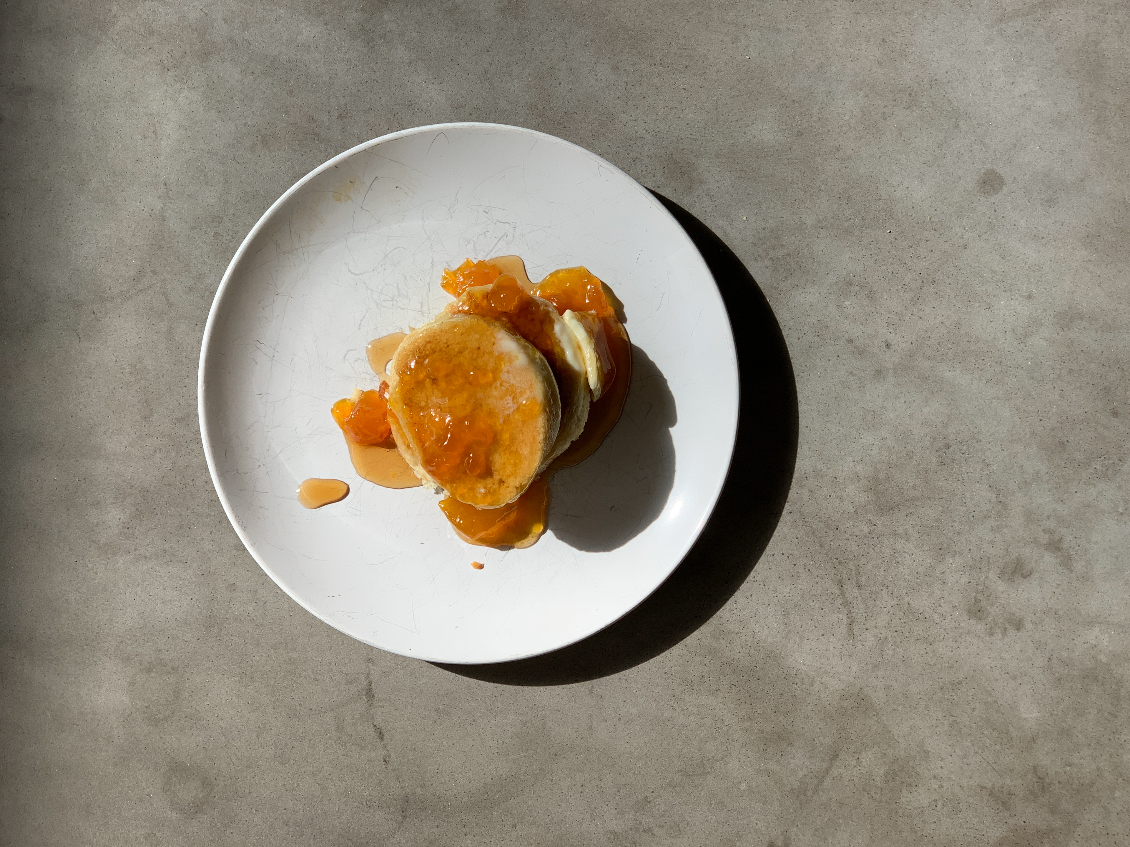 CREAMED SOUFFLE PANCAKE + PEACH PRESERVES