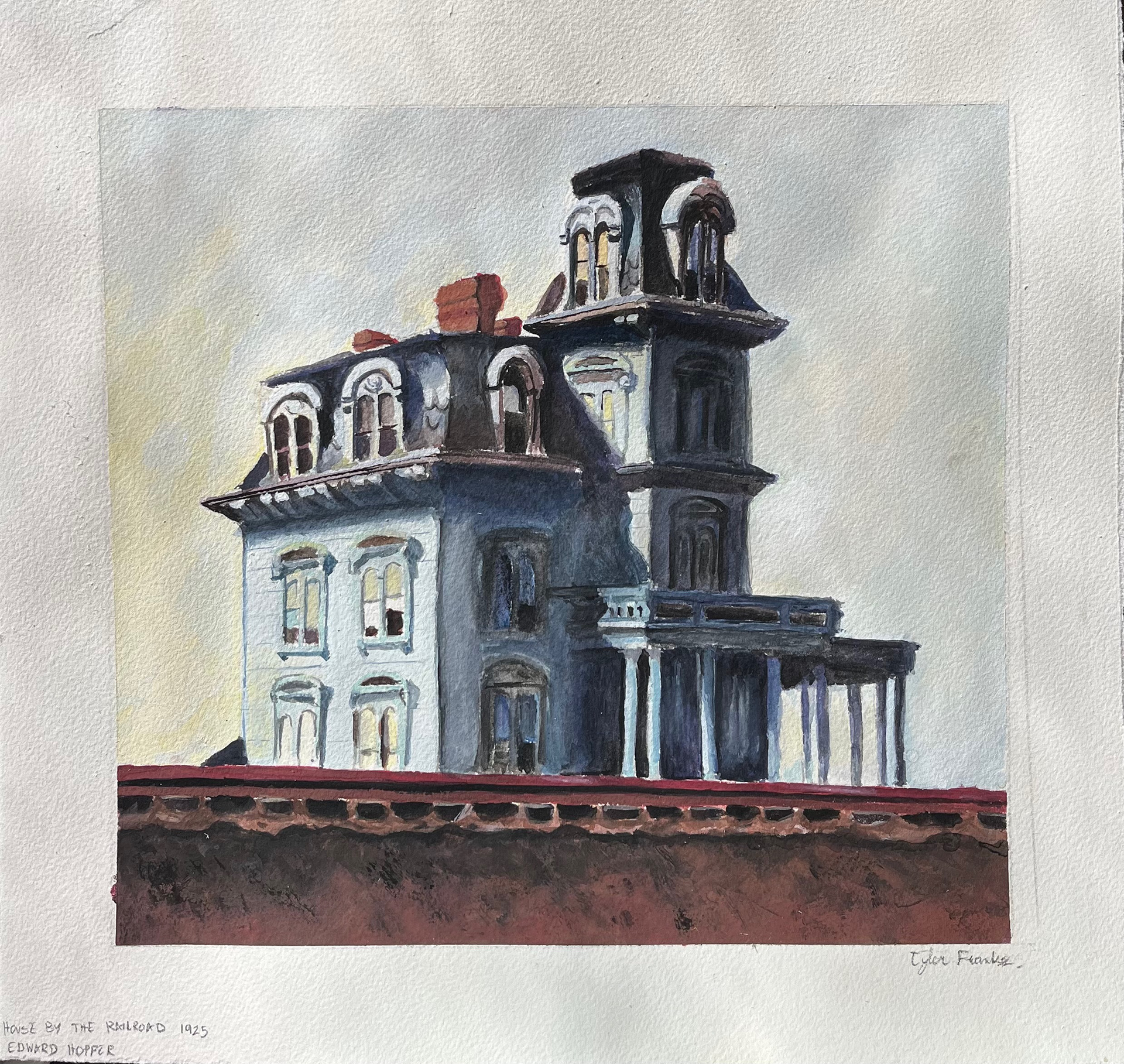 House by the Railroad by Edward Hopper - Gouache Recreation