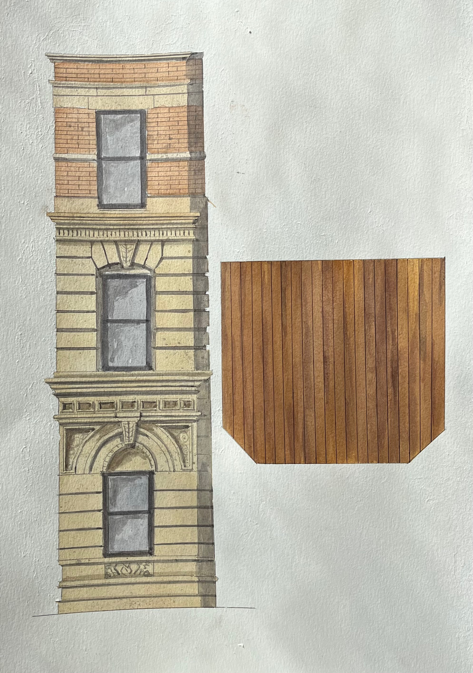 Building Facade and Wood Floor - Watercolor