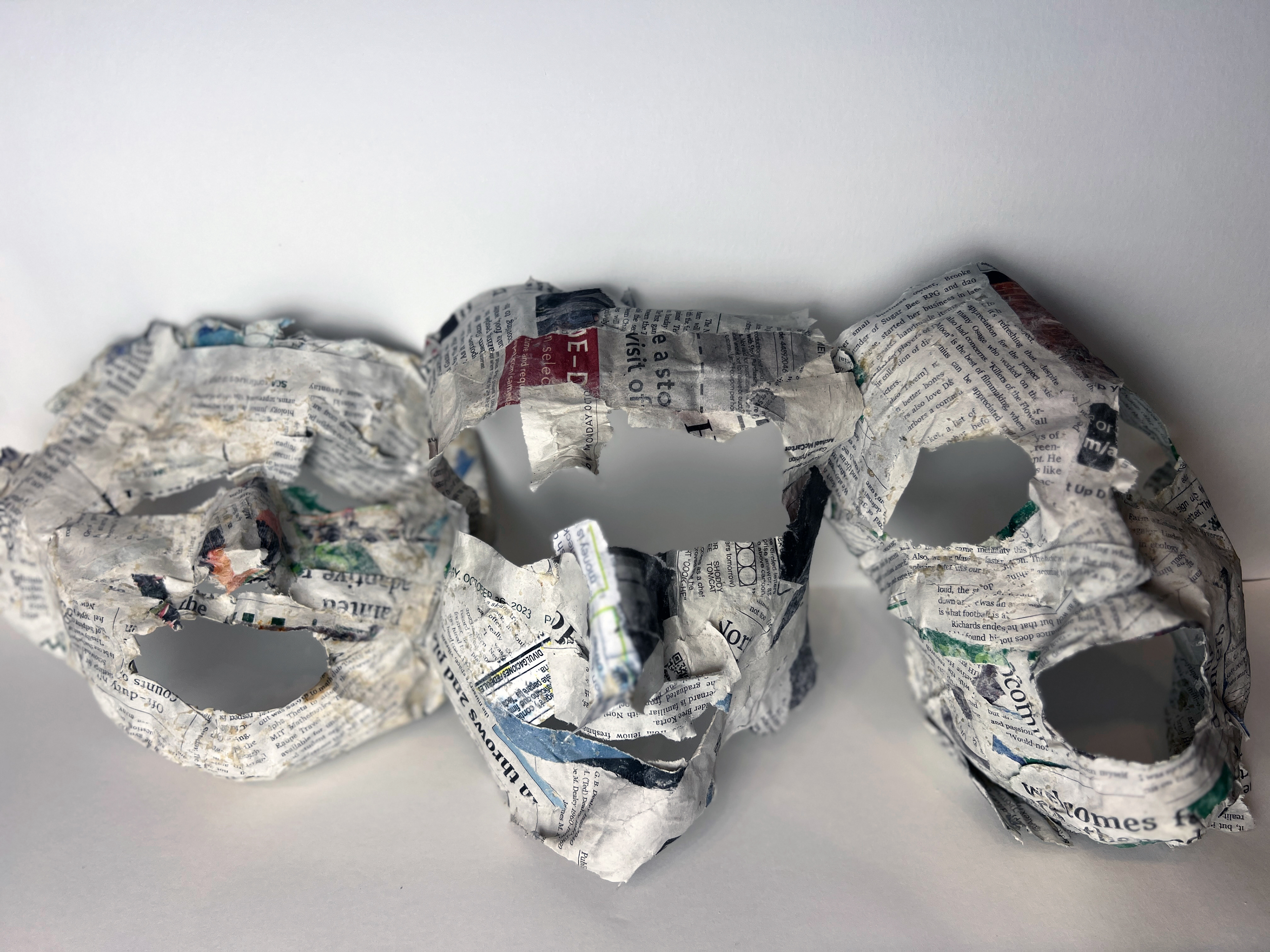 Fragments of Reverie – Masks in Progress, paper-mâché, 2024