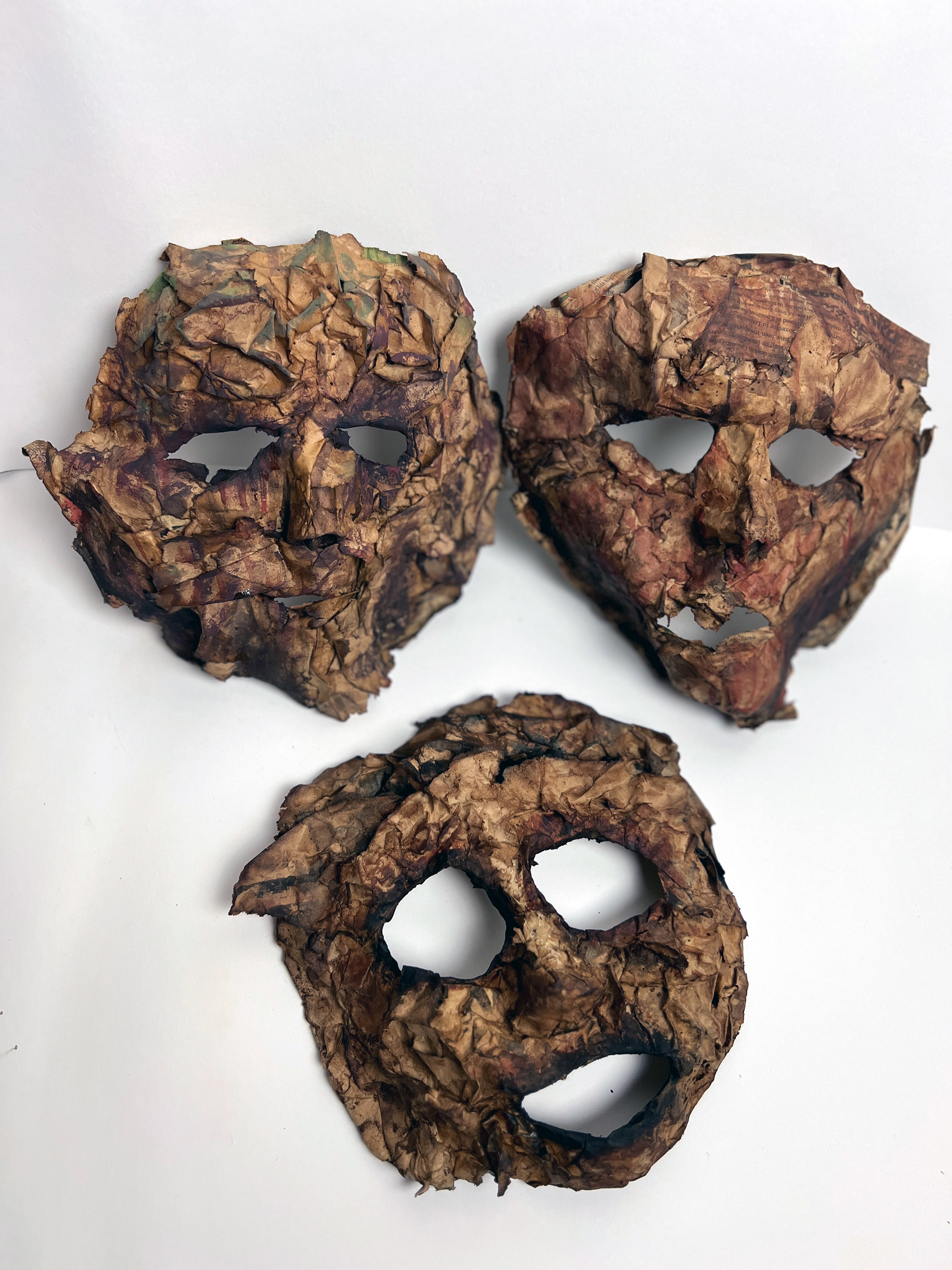 Fragments of Reverie – Masks Completed, Fragments of Reverie – Masks in Progress, paper-mâché, 2024 2024