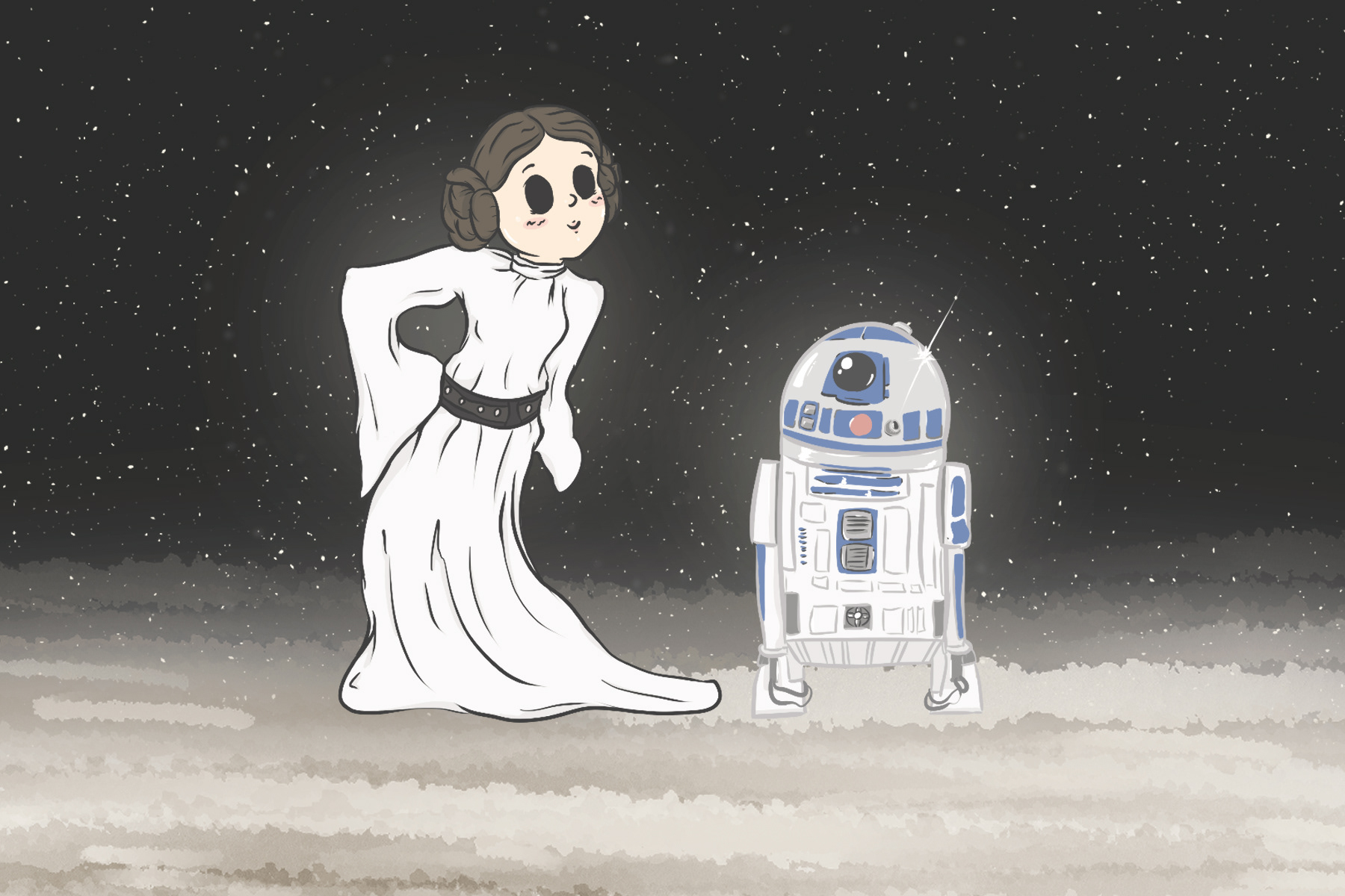 Princess Leia and R2D2 - Finished Illustration