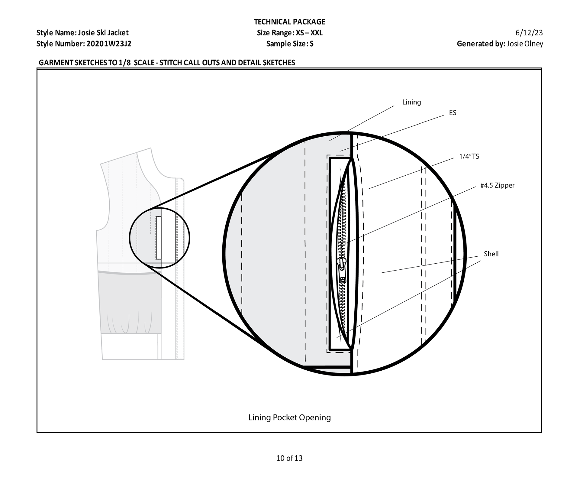 Sample Tech Pack Detail Sketch & Callouts