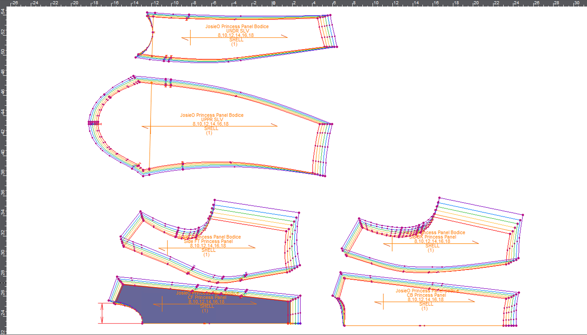 Princess Bodice and Sleeve Graded Pattern