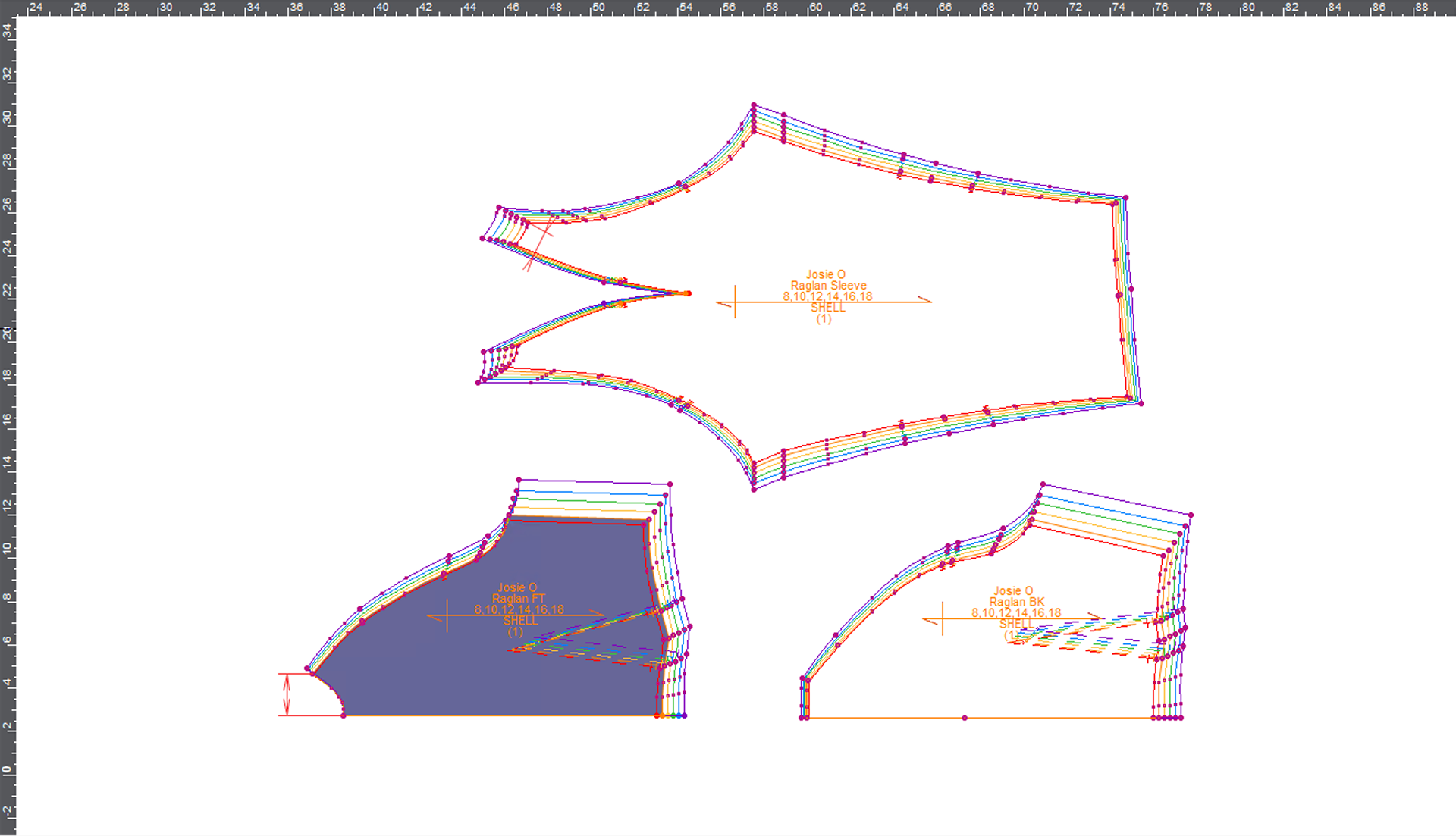 Raglan Bodice and Sleeve Graded Pattern