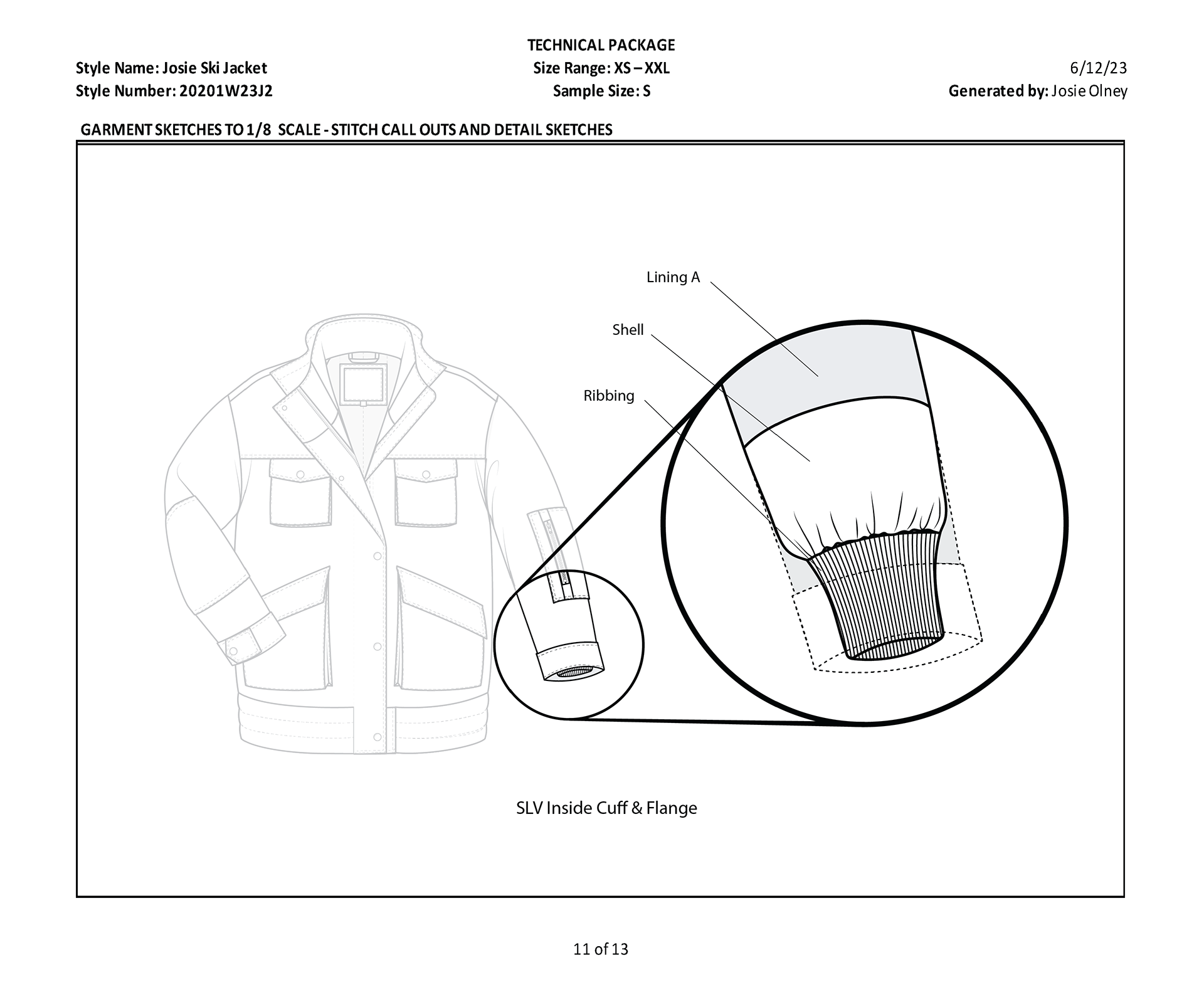 Sample Tech Pack Detail Sketch & Callouts
