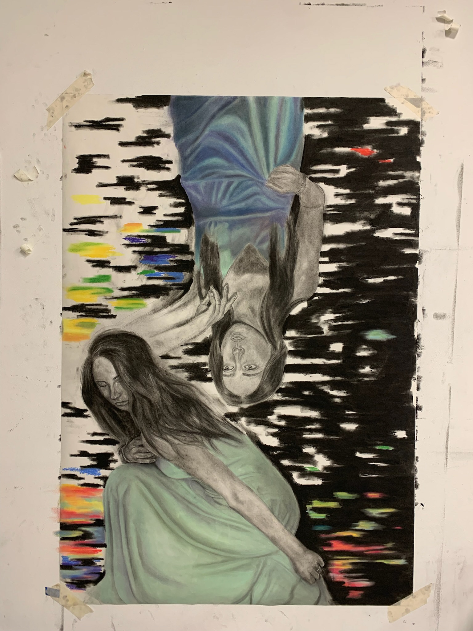 Colored pastel to create Aura like background in between black space