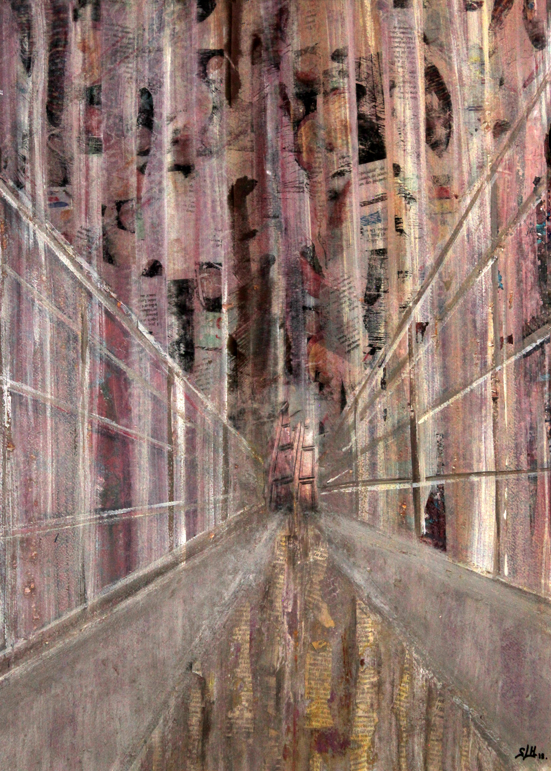 IL PALAZZO ROSEO 53X73 sur papier d'art 2018 encadré bois gris