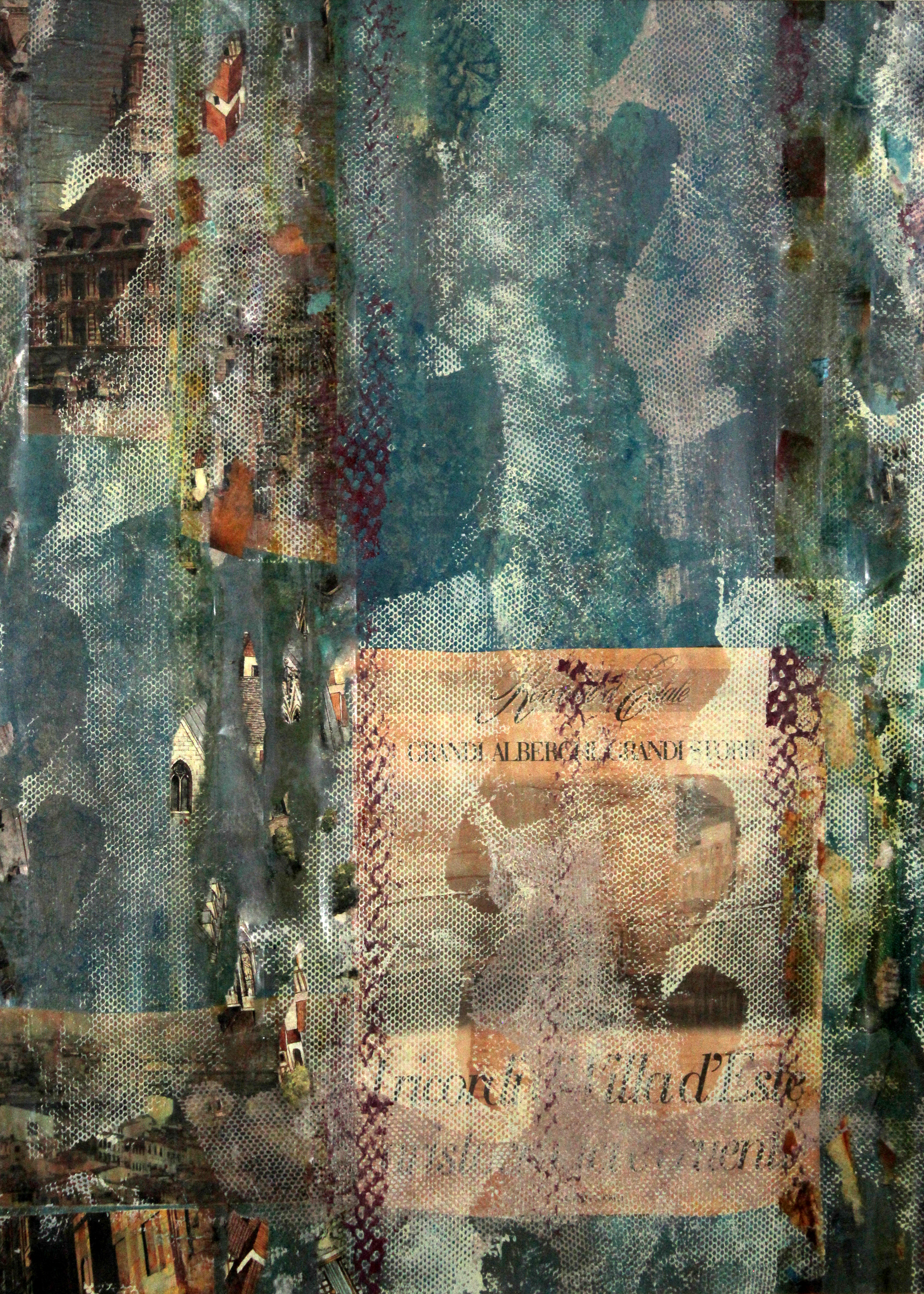 LA VILLA D'ESTE 53x73 sur papier d'art .2016 encadrement bois gris