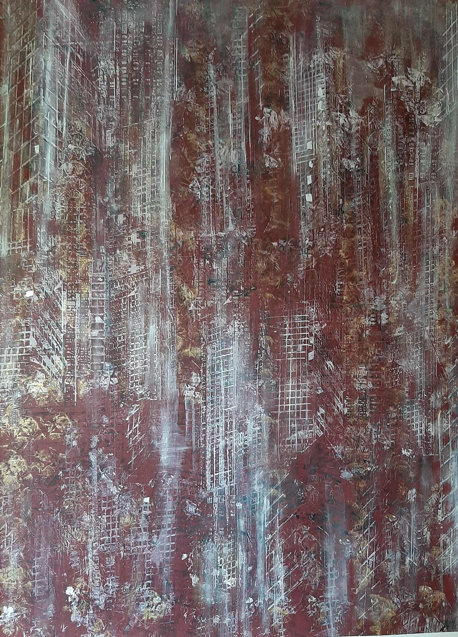 BUILDING ROUGE 73x102 sur papier d'art.2022