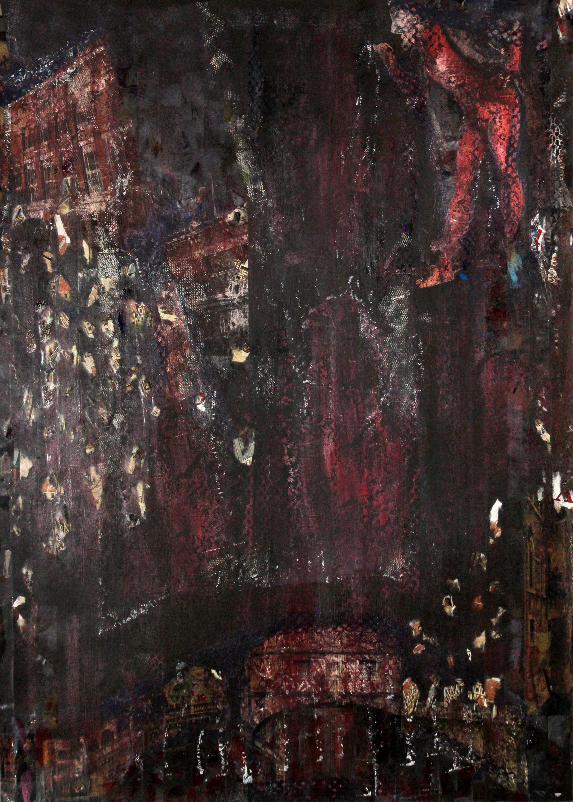 LA COMMEDIA DELL 'ARTE ROUGE sur papier d'art 63x83 2016 encadrement bois mordoré