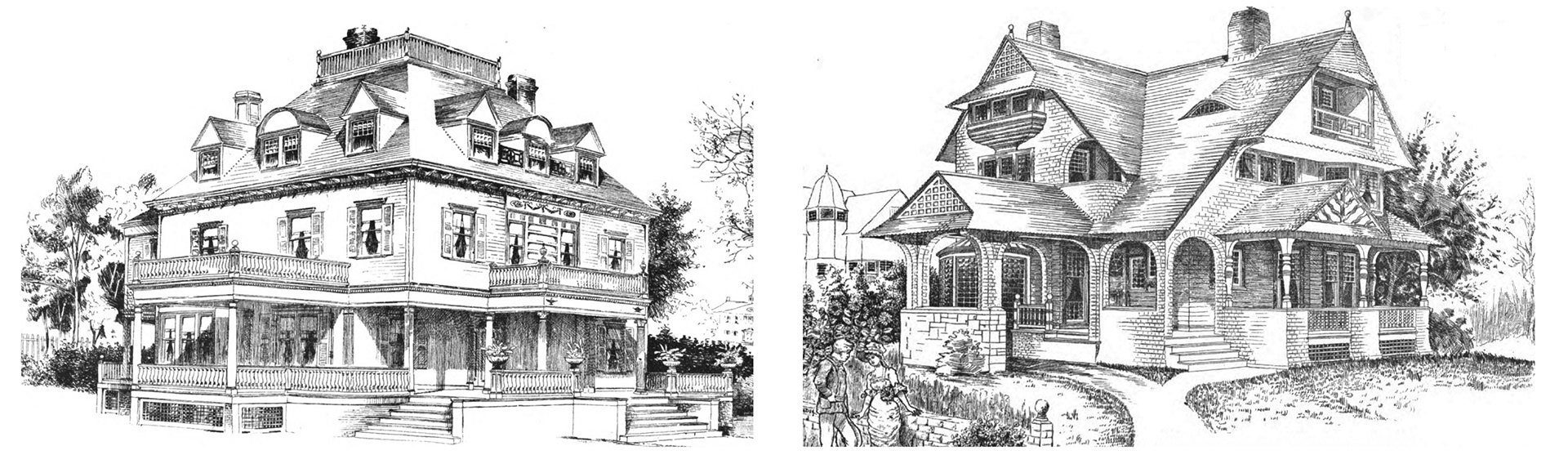 line drawings of colonial revival and shingle style houses designed by architect e g w dietrich
