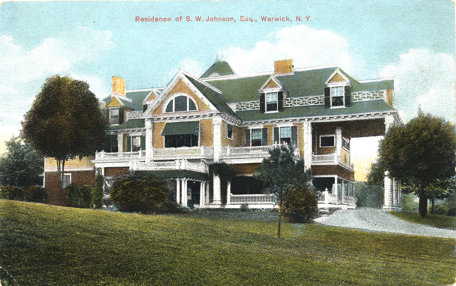 Antique postcard of "The Knolls", the Solomon and Adelaide Johnson country house designed by architect E. G. W. Dietrich