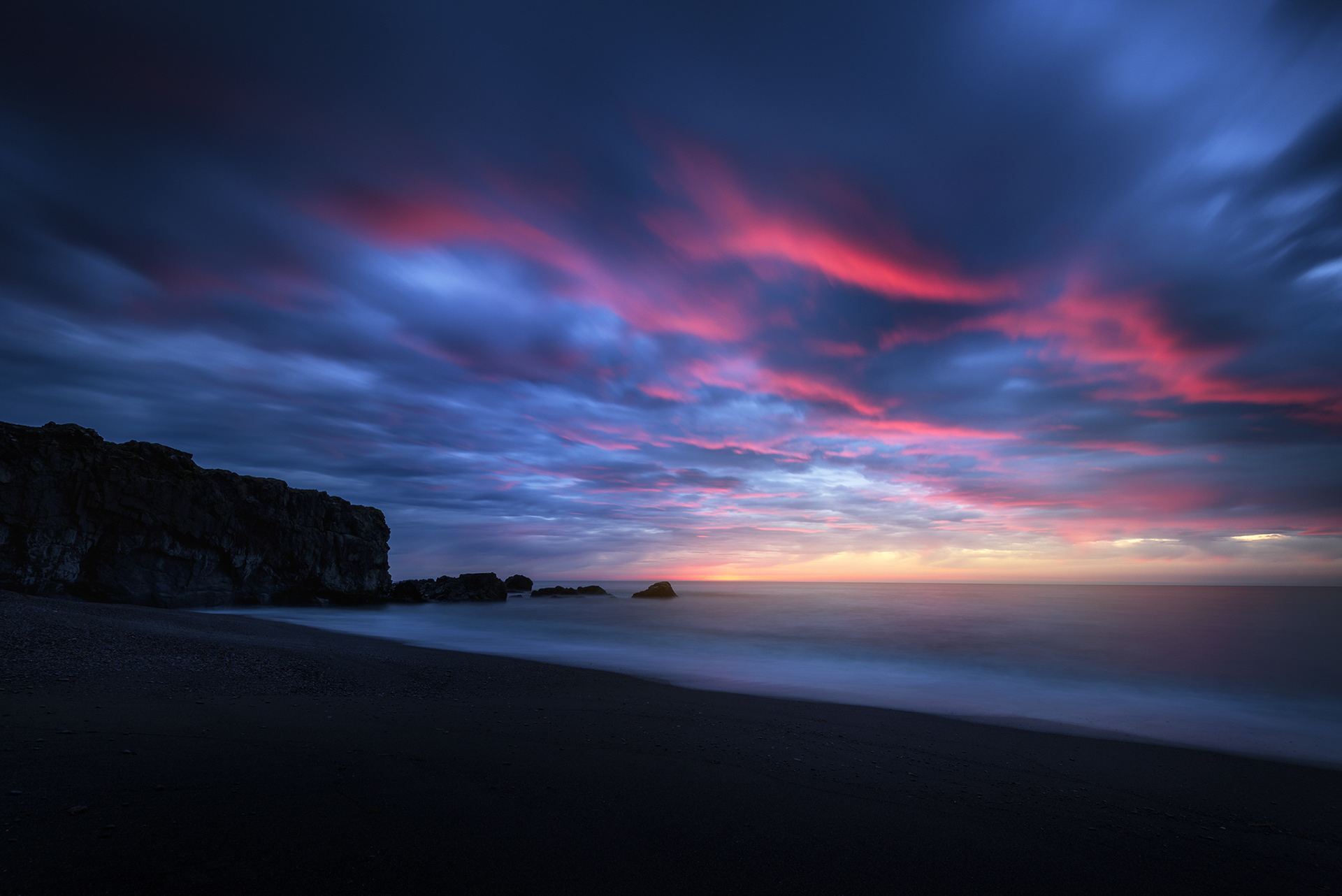 Barevný východ slunce, Island