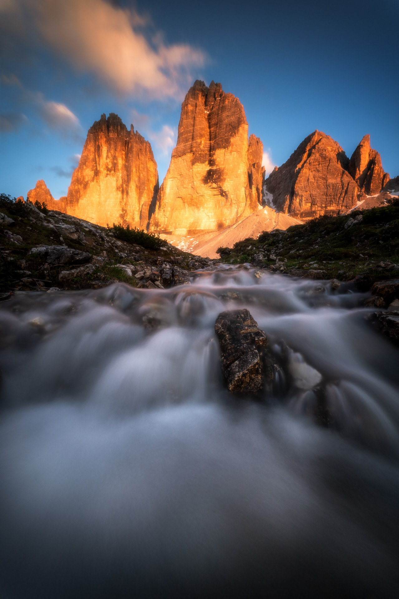 Západ slunce pod Tre Cime, Dolomity