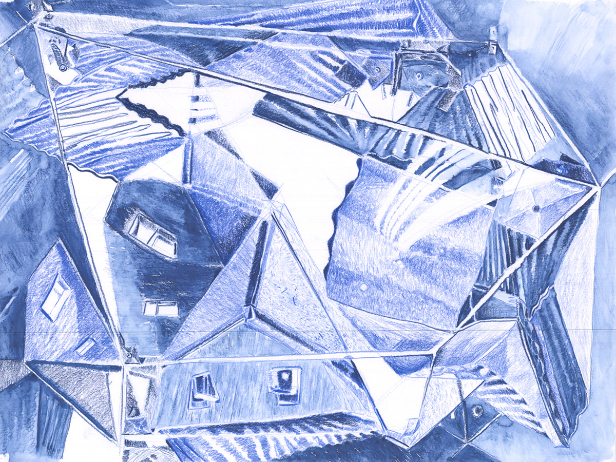 Exposing and Expanding Architectural Characters #3 | 2022 | Blue Pencil on Paper | 650 x 500mm